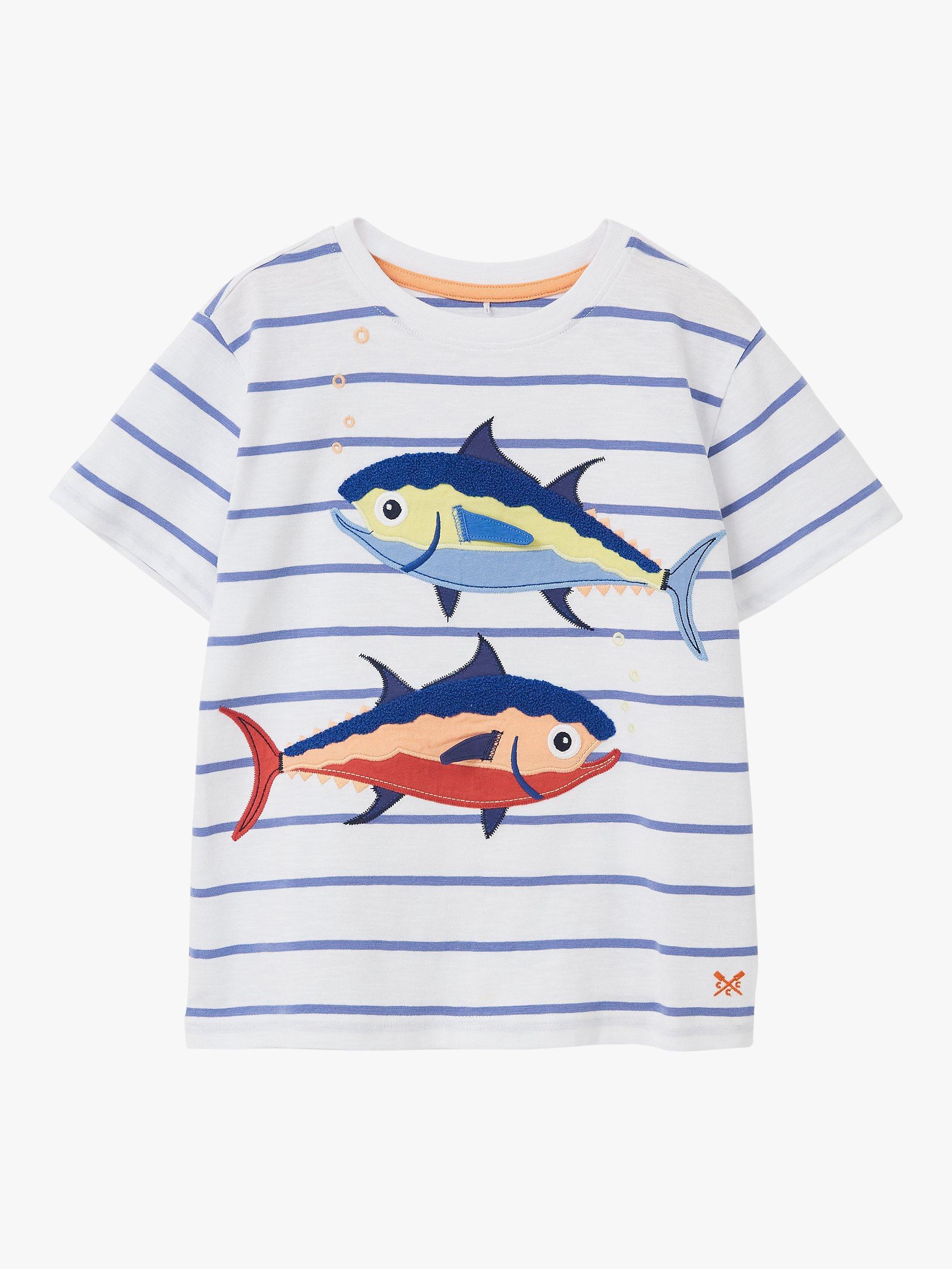 Crew Clothing Kids' Two Fish T-Shirt, Blue/White