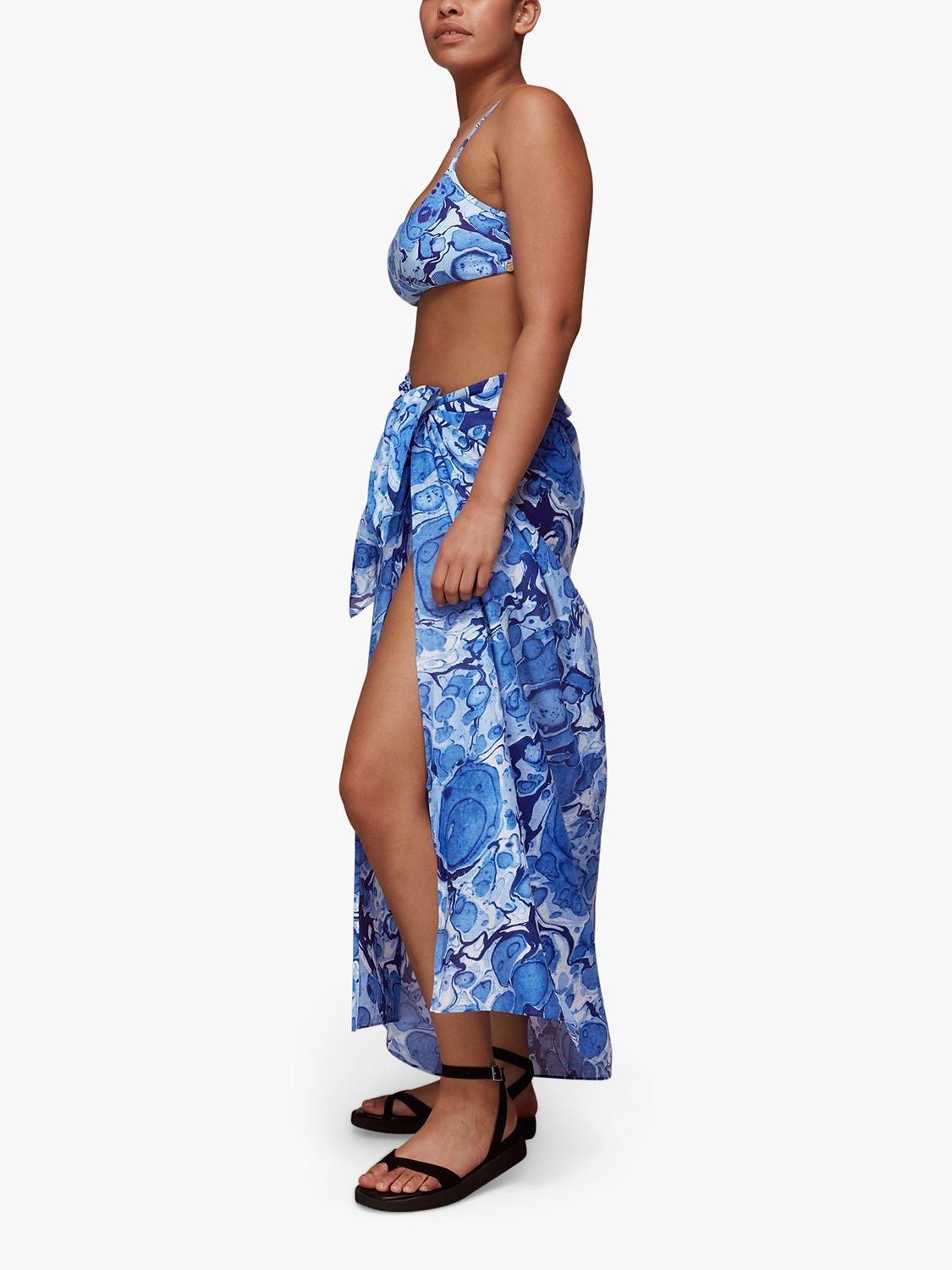 Whistles Mia Marble Print Beach Sarong, Blue/Multi