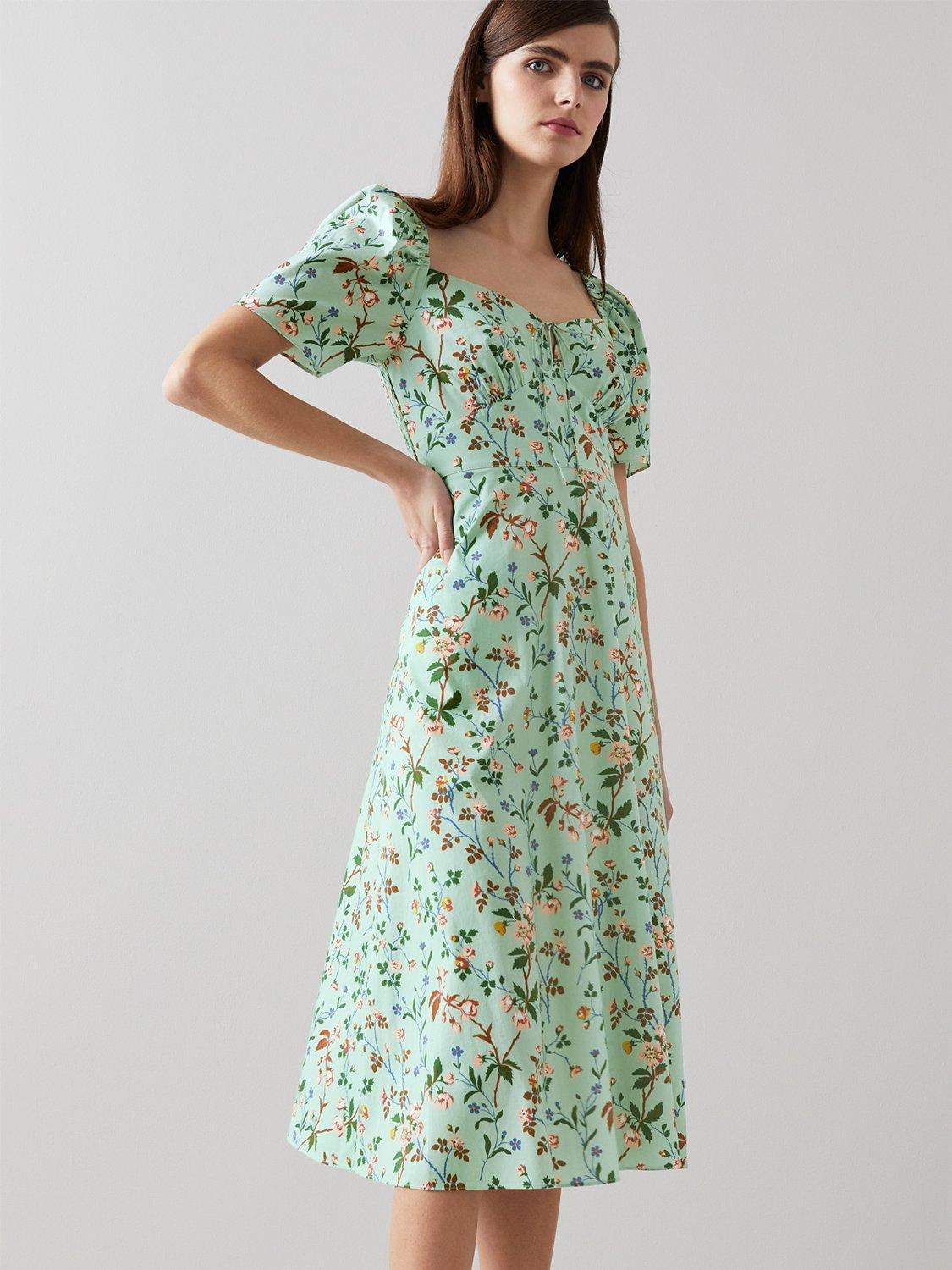 L.K.Bennett Phelia Floral Midi Dress, Green/Multi