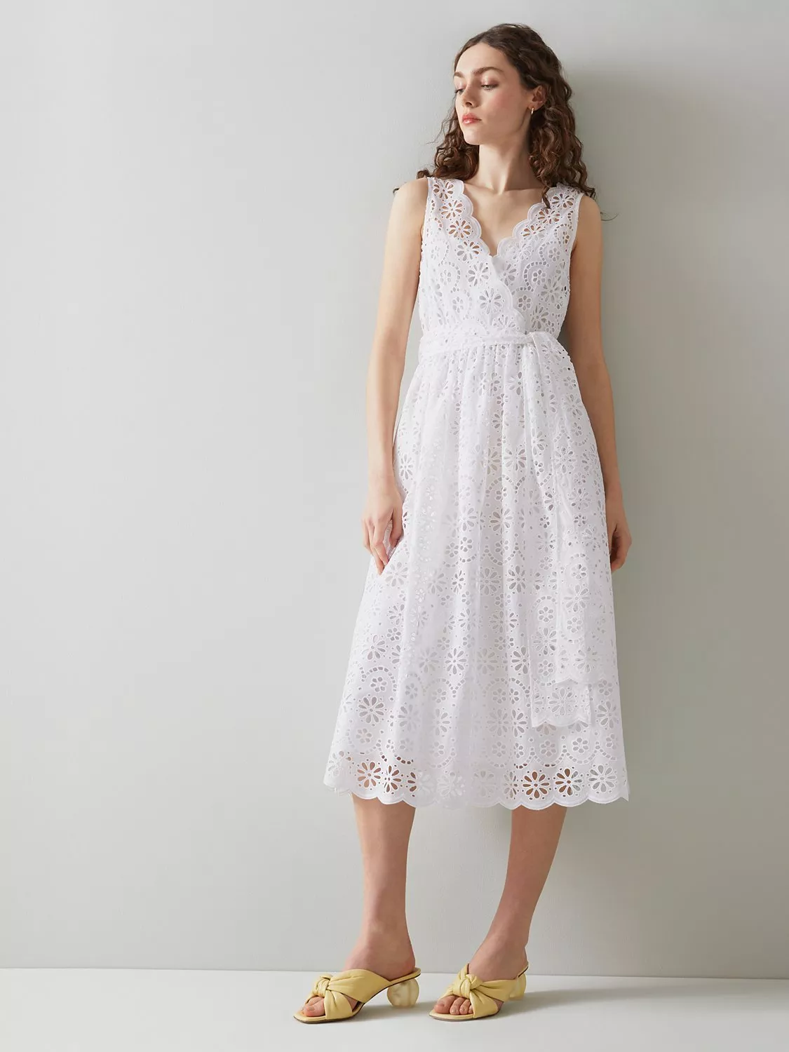 L.K.Bennett Madeleine Broderie Anglaise Midi Dress White