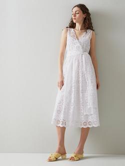 L.K.Bennett Madeleine Broderie Anglaise Midi Dress, White, White