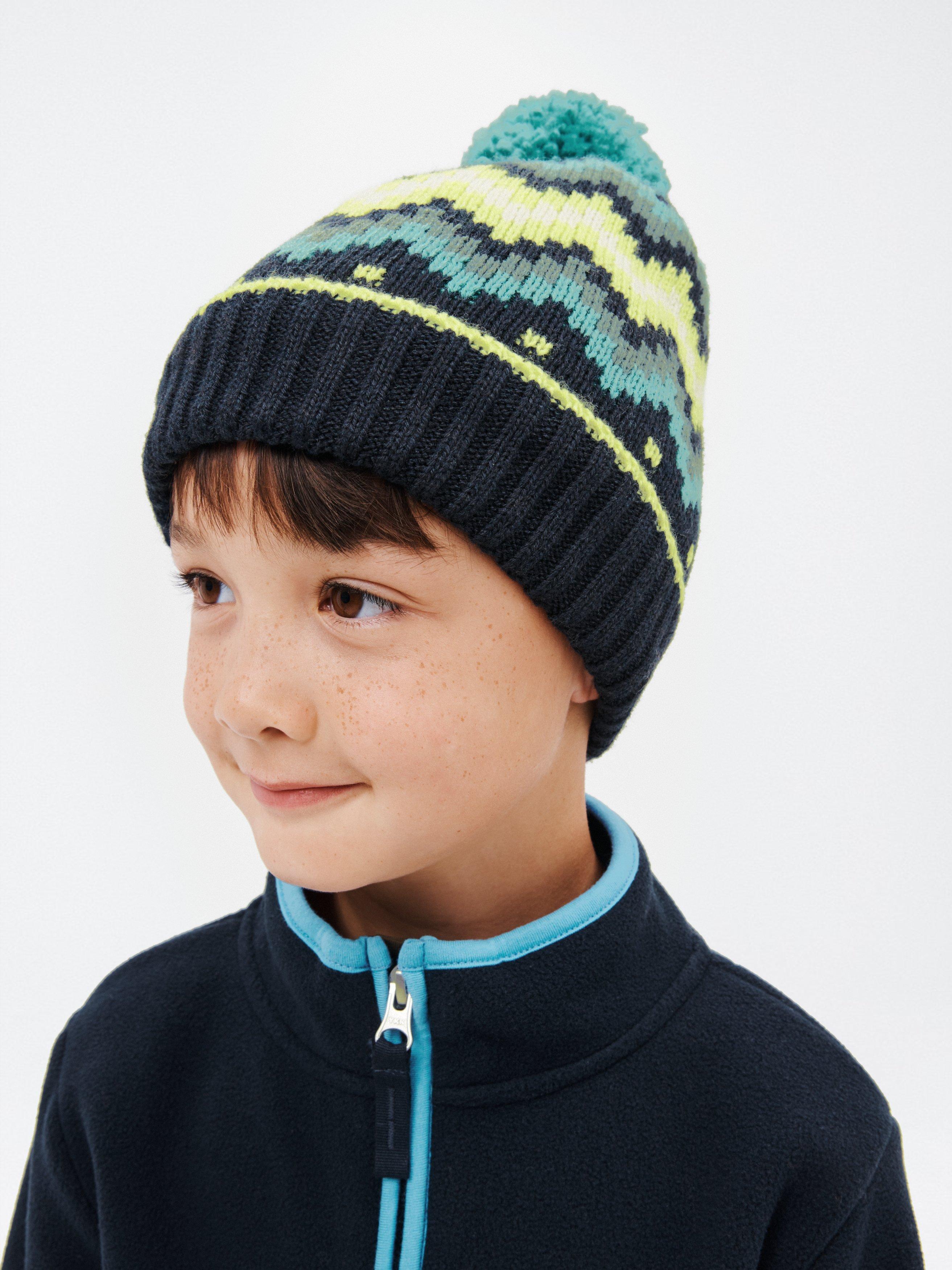 John Lewis Kids' Fair Isle Pom Beanie Hat, Blue/Multi