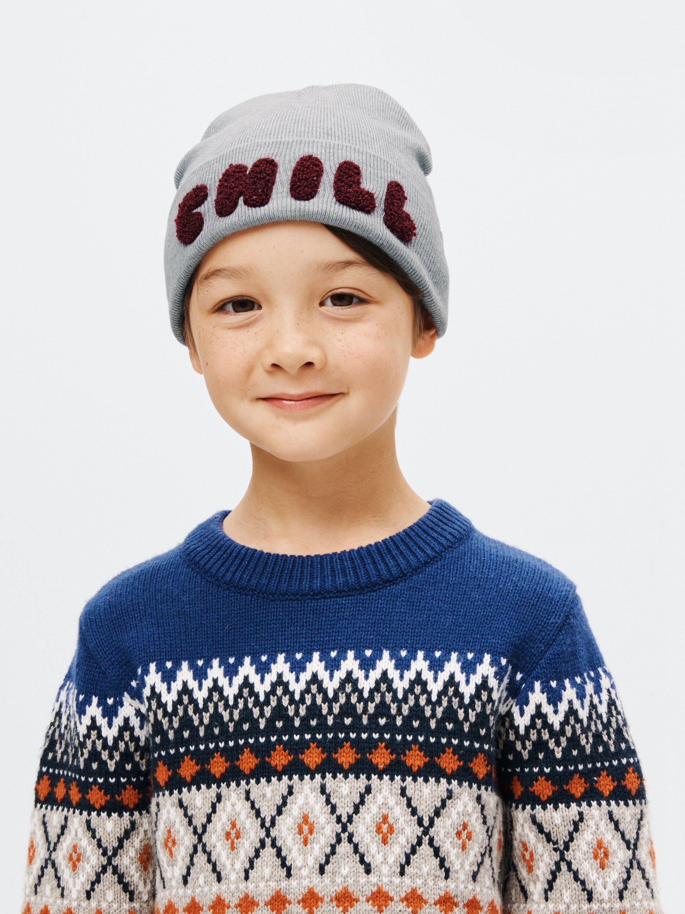 John Lewis Kids' Chill Embroidered Beanie Hat, Grey