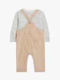 John Lewis Baby Striped Jersey & Bear Dungarees Set, Brown