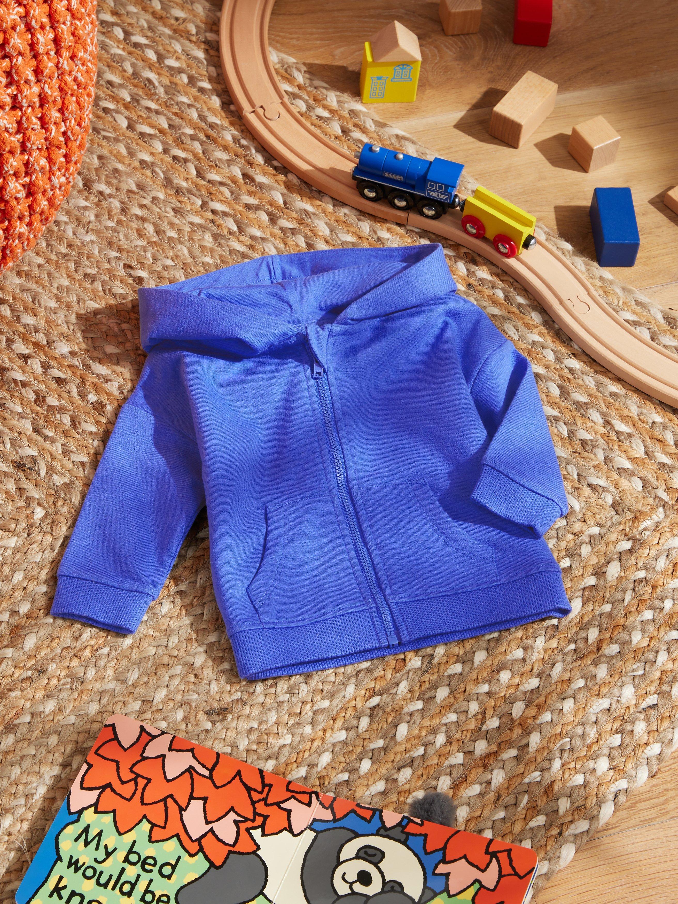 John Lewis ANYDAY Plain Borg Brush Back Fleece Zip Up Hoodie, Blue