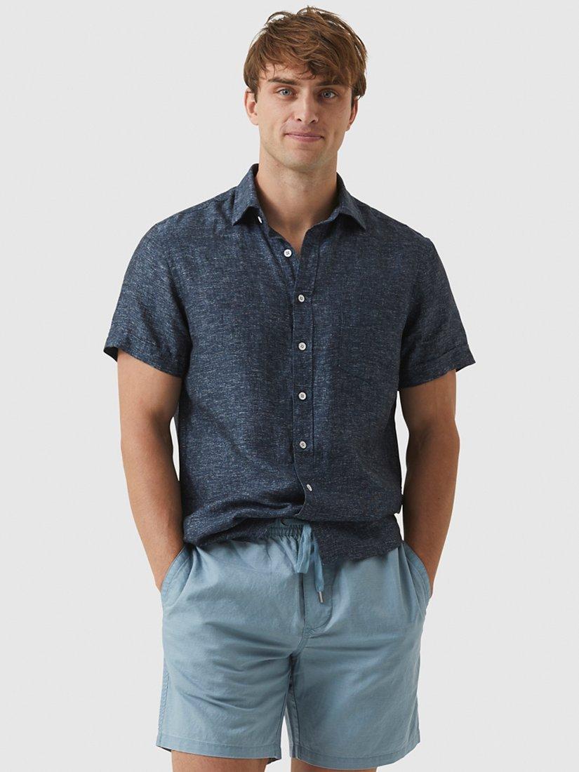 Rodd & Gunn Ellerslie Linen Slim Fit Short Sleeve Shirt, Bluesteel, XS