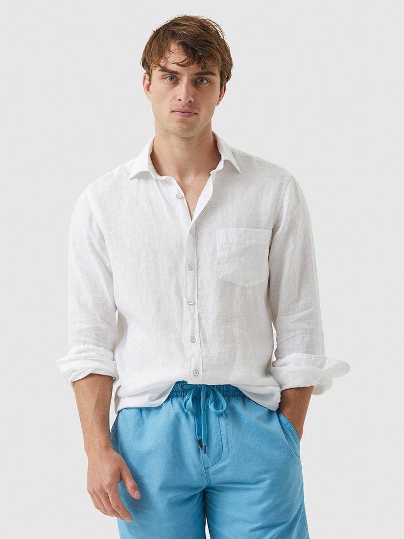 Rodd & Gunn Seaford Long Sleeve Slim Fit Linen Shirt, Snow, M