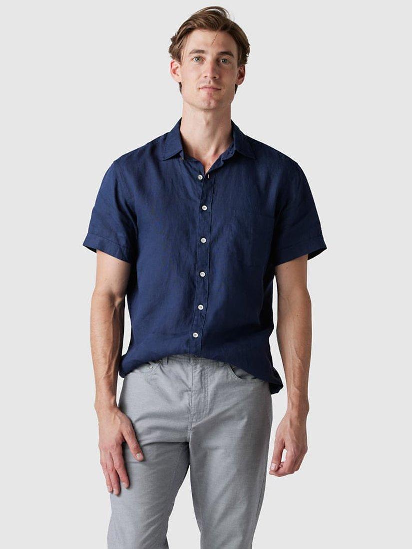 Rodd & Gunn Ellerslie Linen Slim Fit Short Sleeve Shirt, Midnight, XS