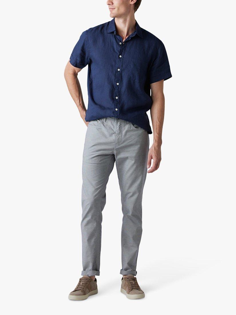 Rodd & Gunn Ellerslie Linen Slim Fit Short Sleeve Shirt, Midnight, XS