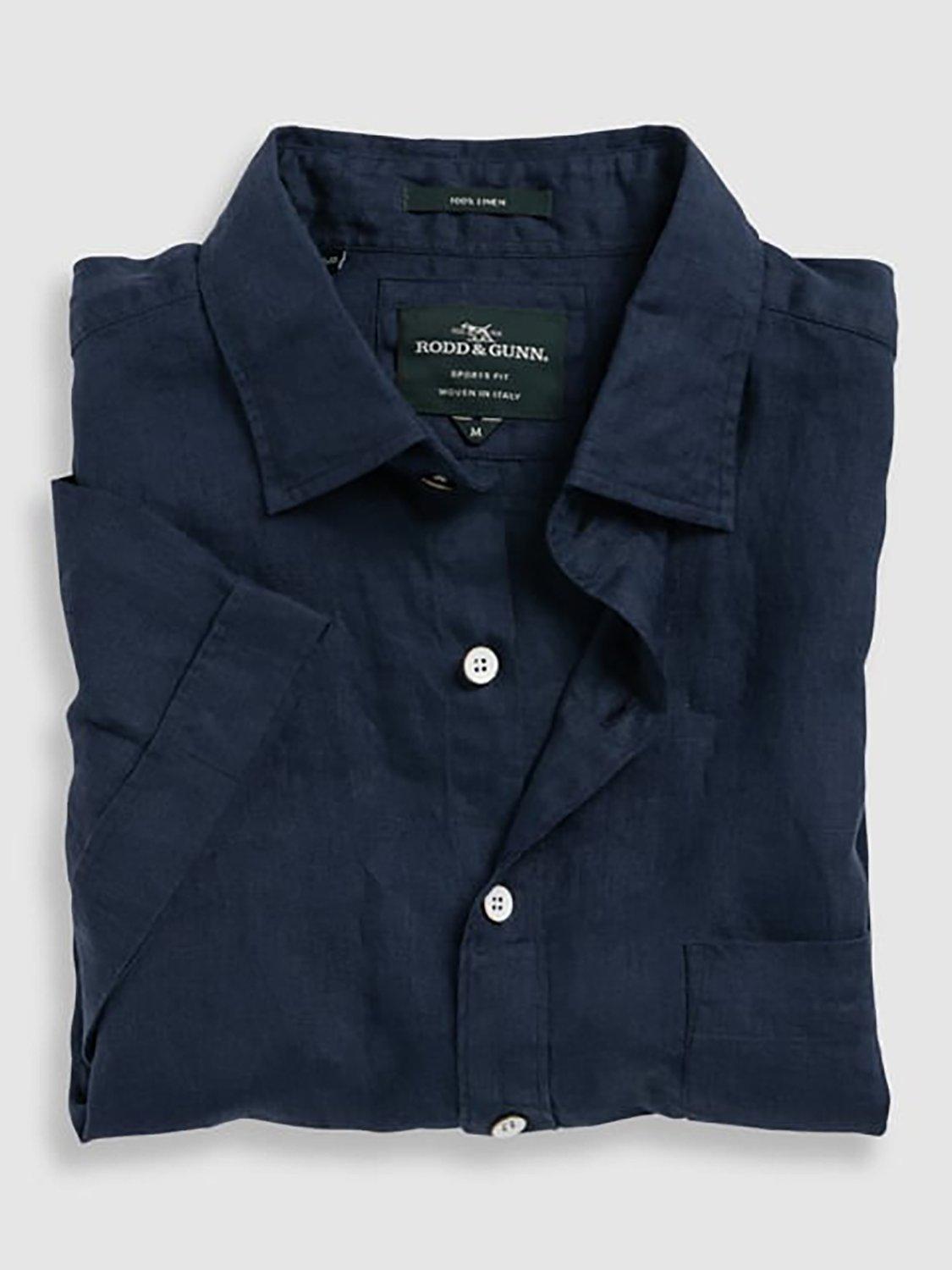 Rodd & Gunn Ellerslie Linen Slim Fit Short Sleeve Shirt, Midnight, XS