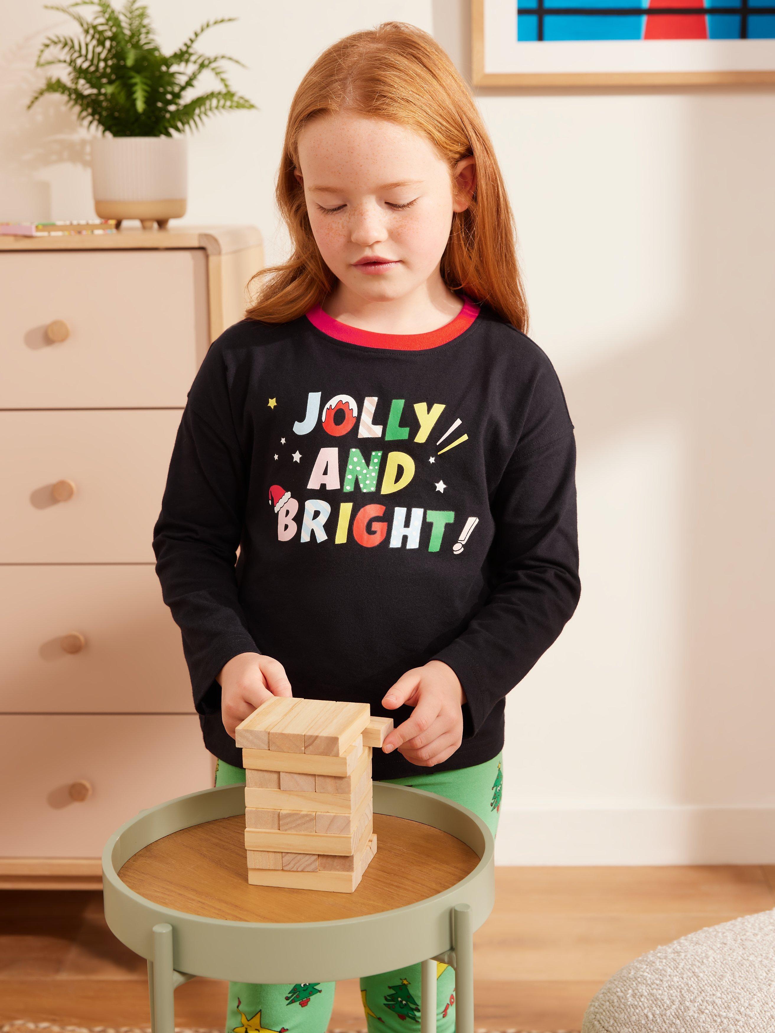 John Lewis ANYDAY Kids' Jolly & Bright Long Sleeve Jersey Top, Black