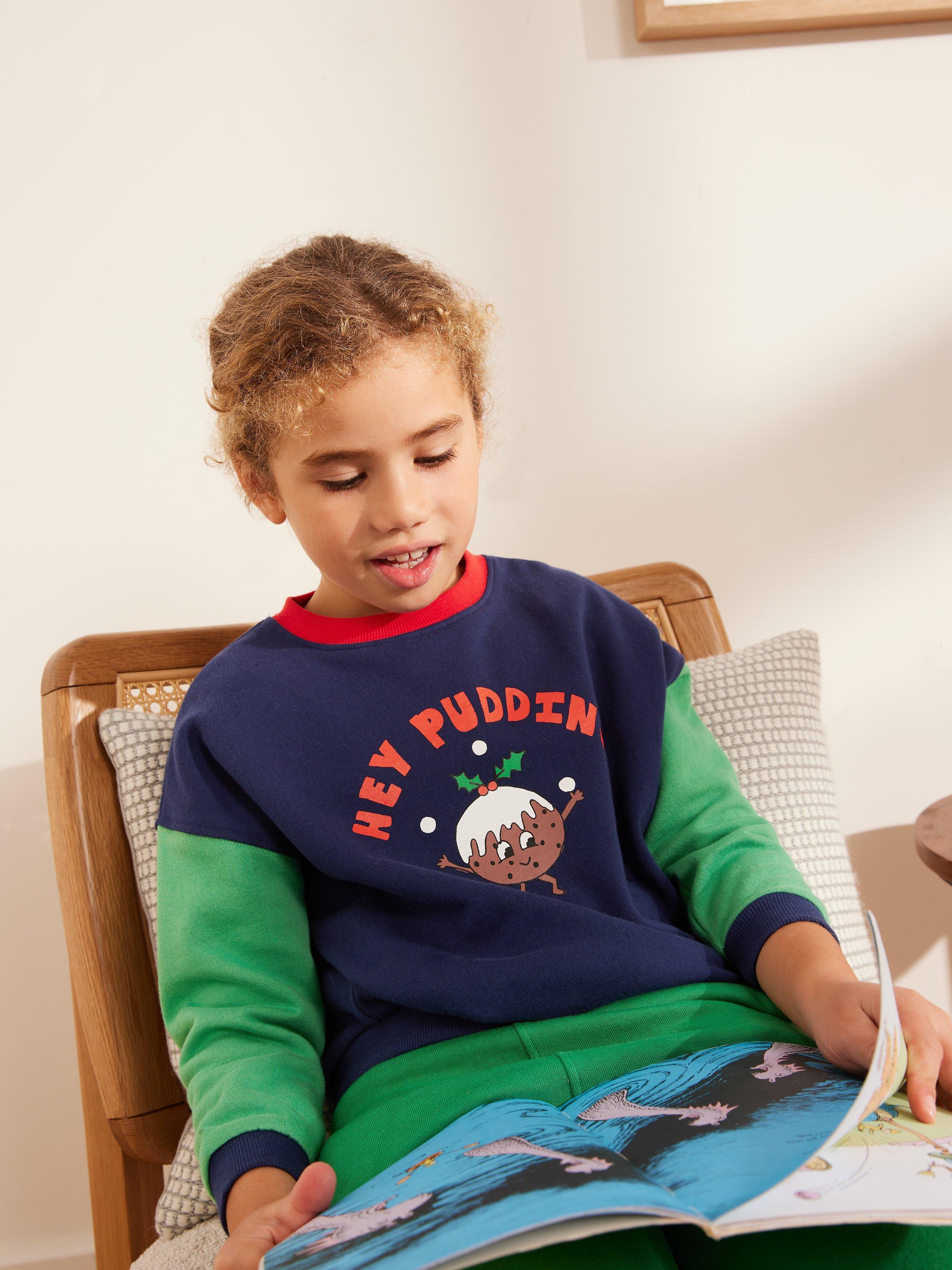 John Lewis ANYDAY Kids' Hey Pudding Christmas Jersey Top, Navy