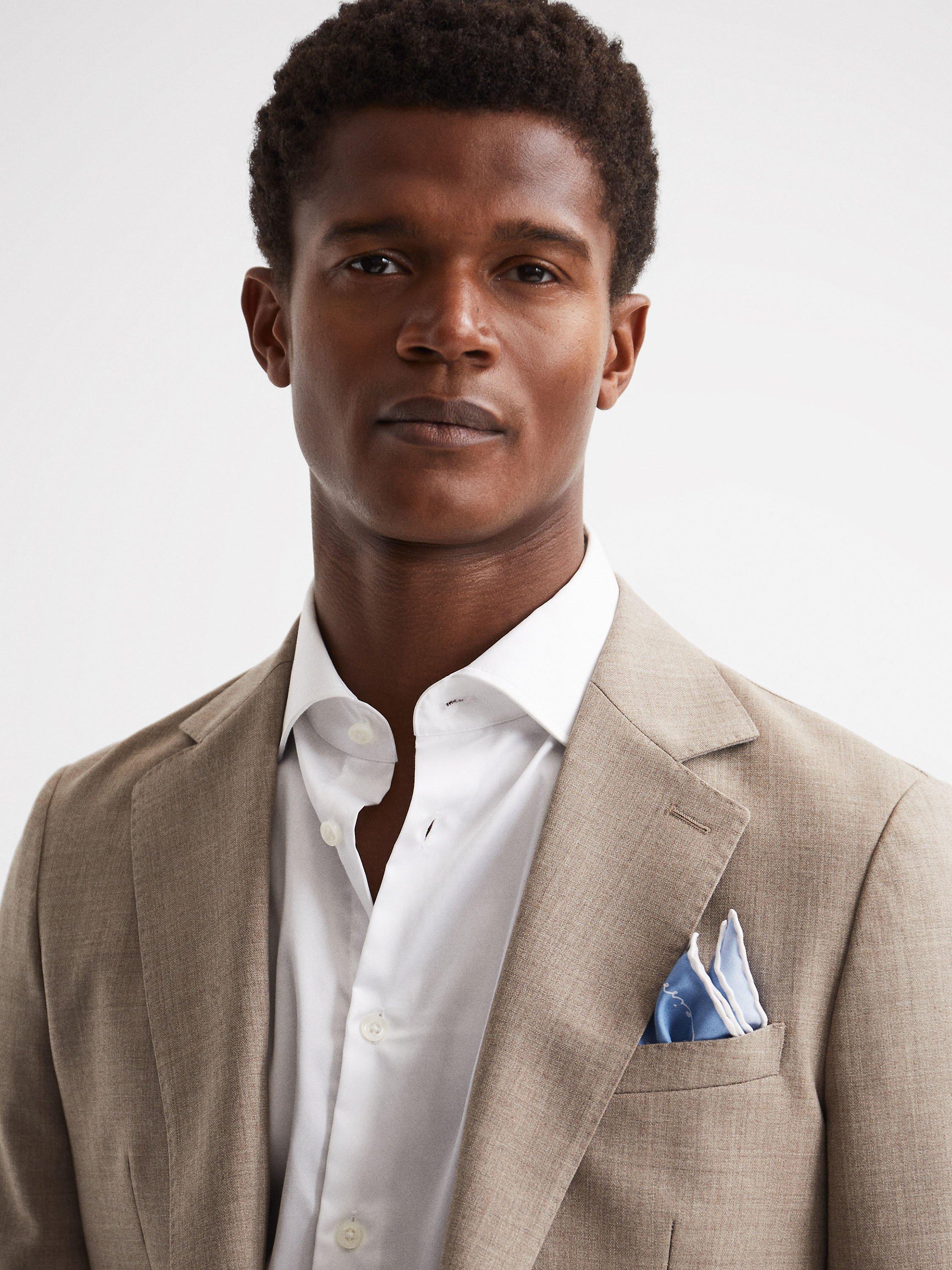 Product image 3 of 5, which shows Reiss Ceremony Silk Pocket Square, Airforce Blue