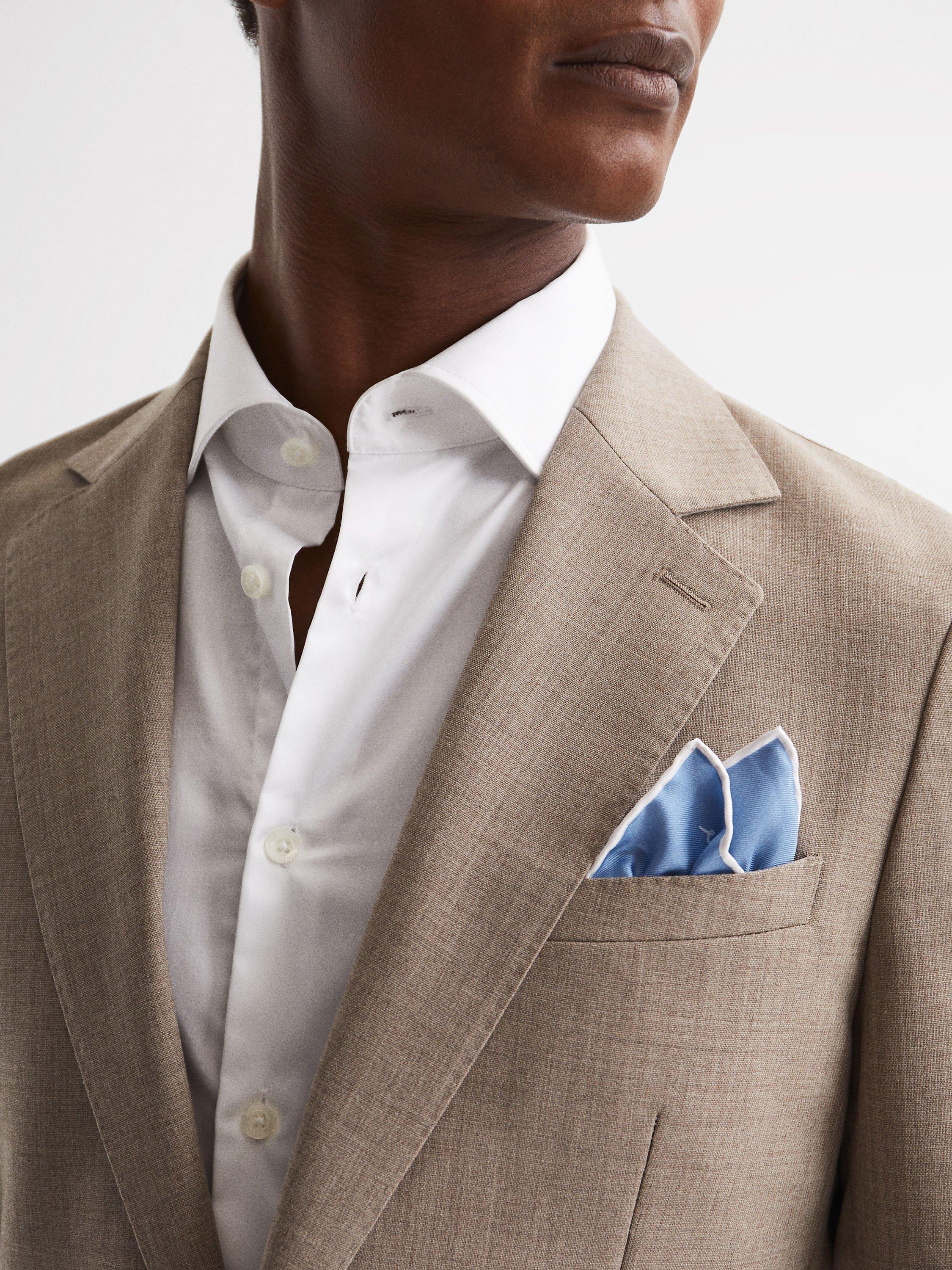 Product image 4 of 5, which shows Reiss Ceremony Silk Pocket Square, Airforce Blue