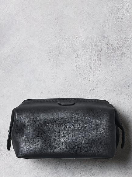 Raging Bull Logo Leather Wash Bag, Black