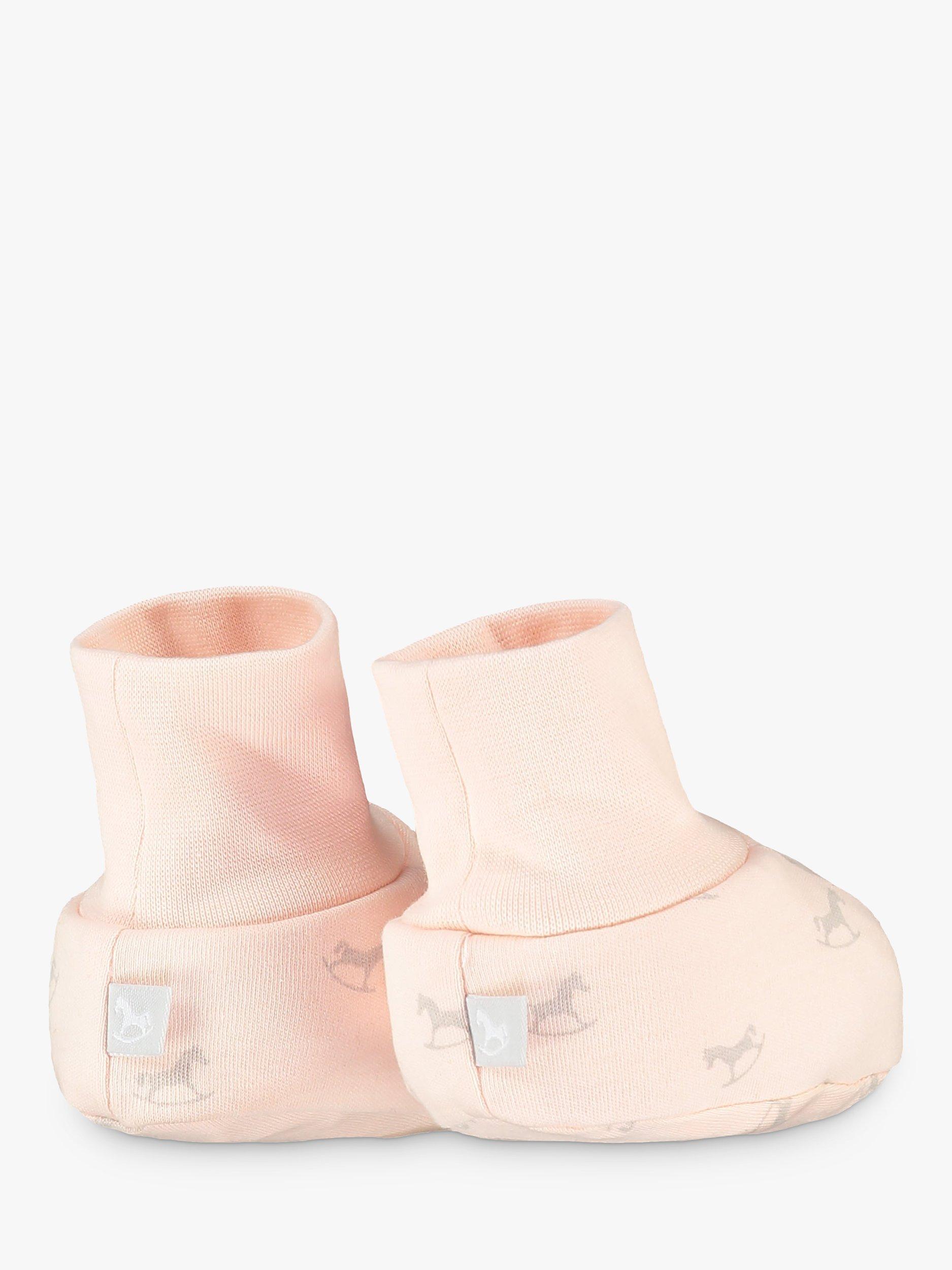 Product image 4 of 4, which shows The Little Tailor Baby Stripe & Rocking Horse Booties, Pack of 2, Pink, 0-6 months