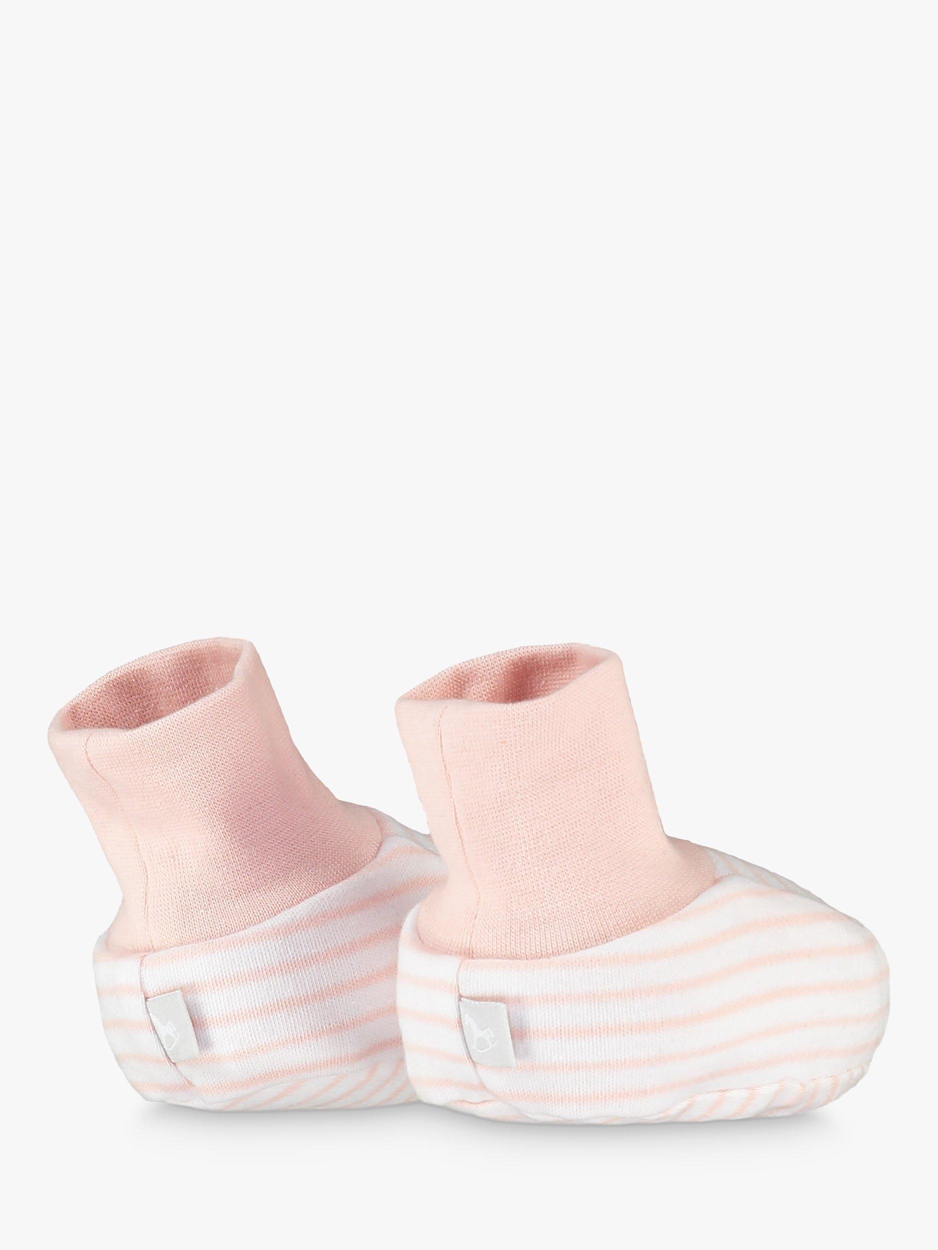 Product image 2 of 4, which shows The Little Tailor Baby Stripe & Rocking Horse Booties, Pack of 2, Pink, 0-6 months