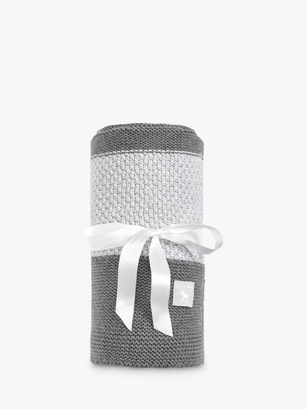 The Little Tailor Knit Stripe Blanket, Charcoal, Charcoal
