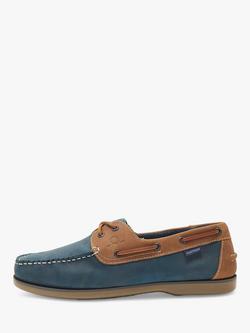 Chatham Whitstable Leather Boat Shoes, Navy/Tan - view 2, Navy/Tan