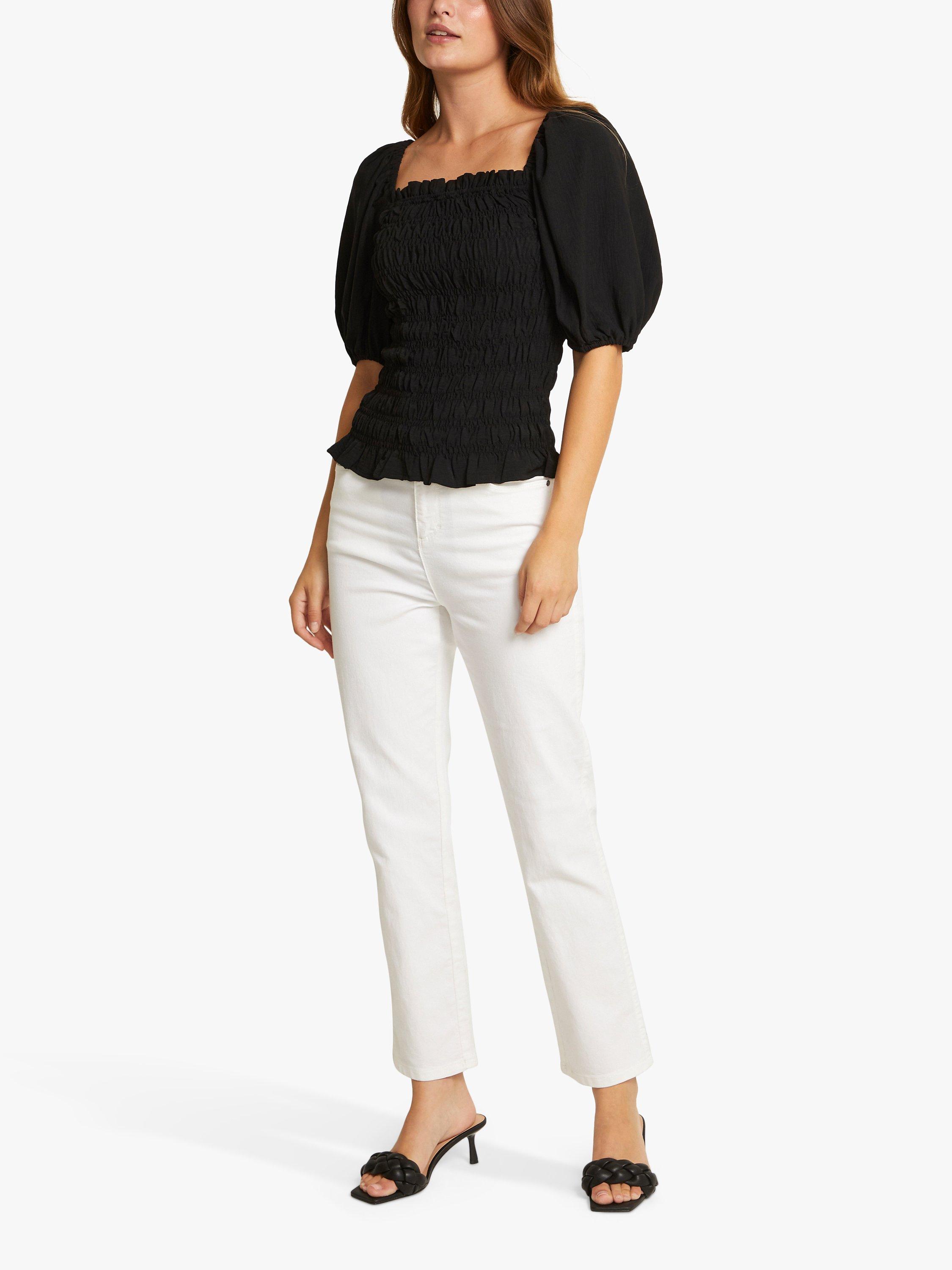 KAFFE Beth Shirred Blouse, Deep Black 