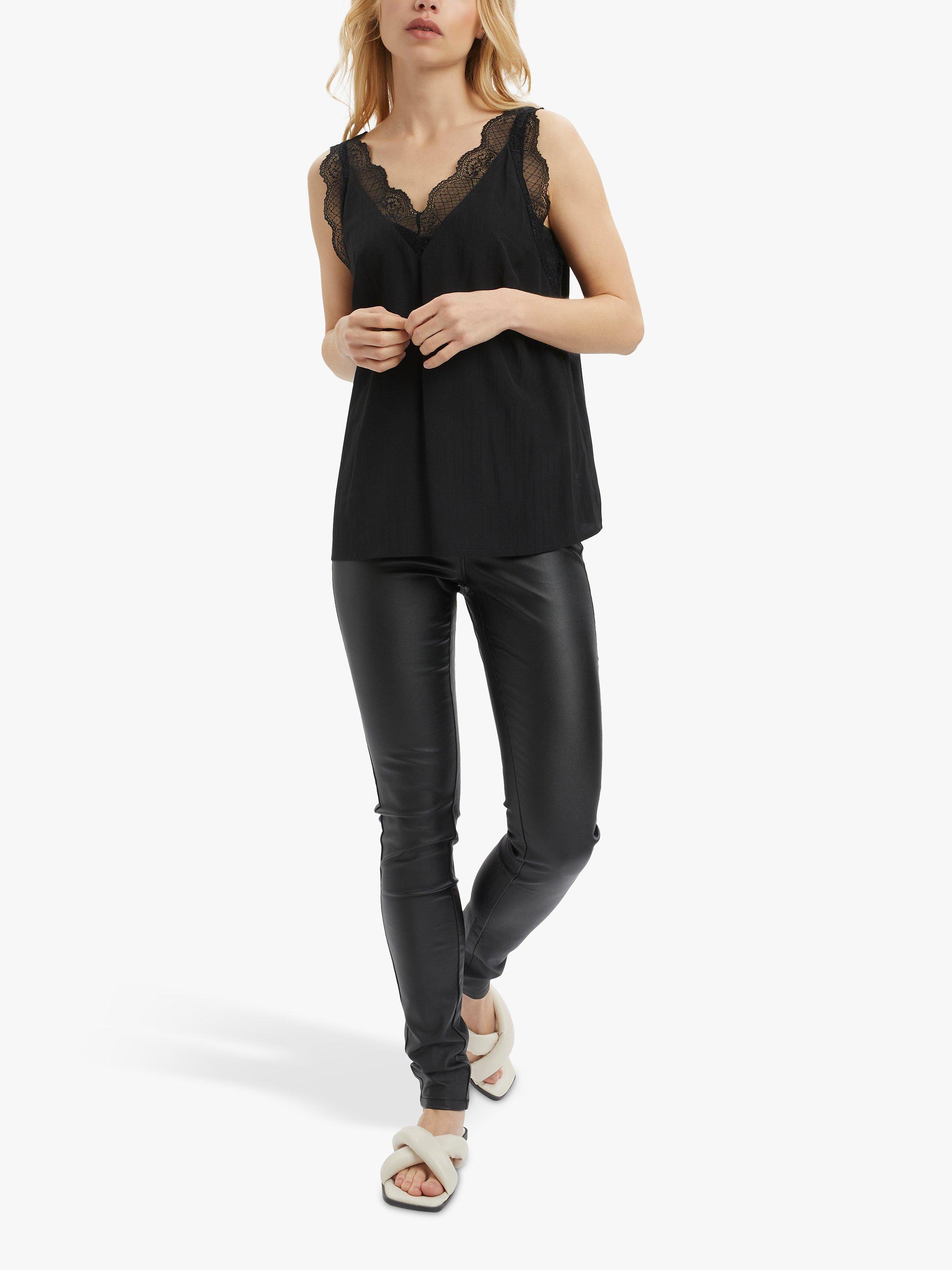KAFFE Jacey Lace Trim Vest, Deep Black