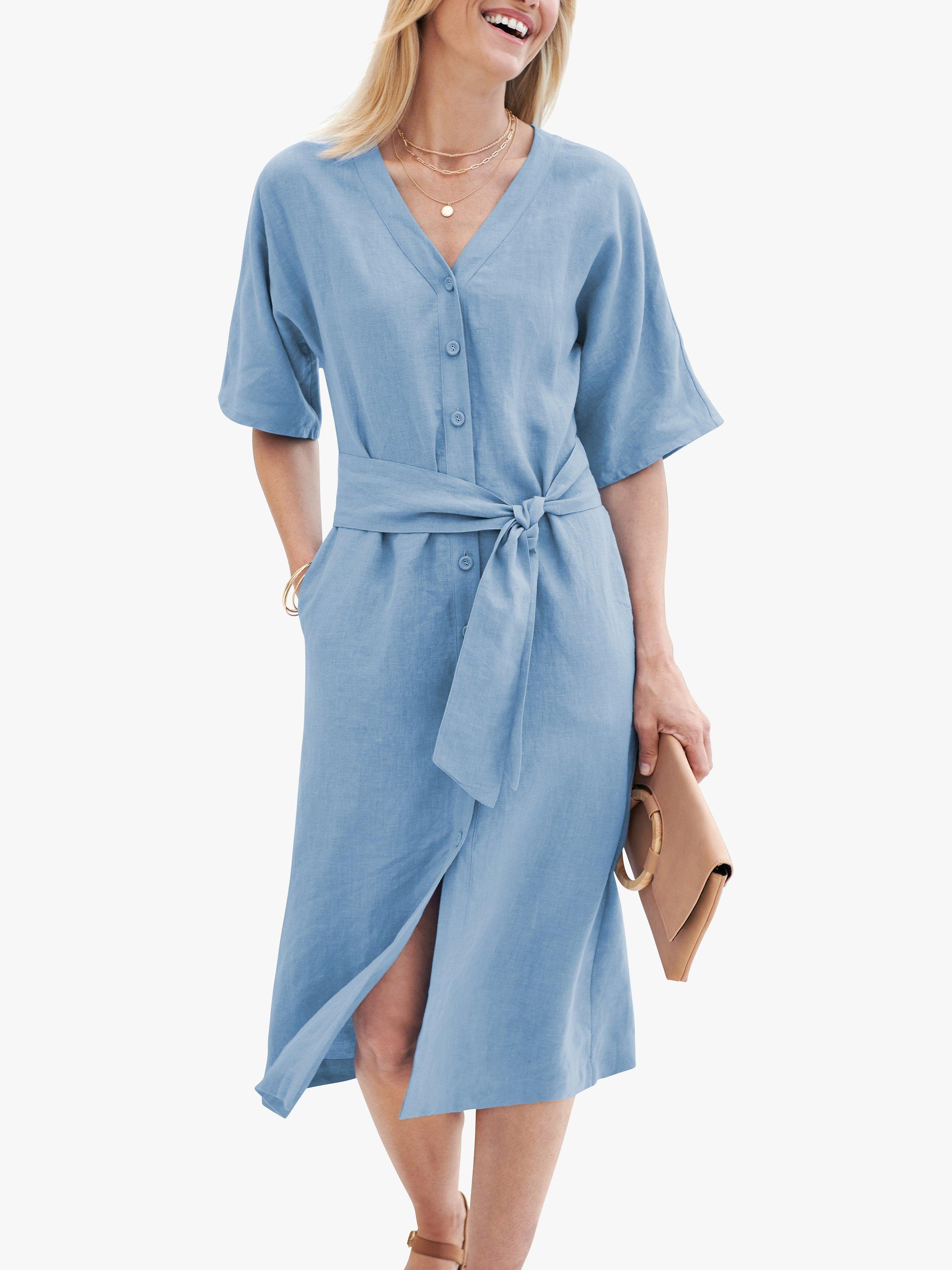 Pure Collection Linen Shirt Dress, Cornflower