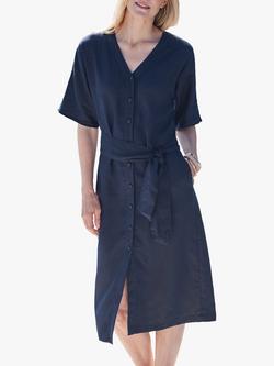 Pure Collection Button Through Linen Dress, French Navy, French Navy