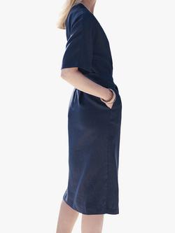 Pure Collection Button Through Linen Dress, French Navy - view 2, French Navy