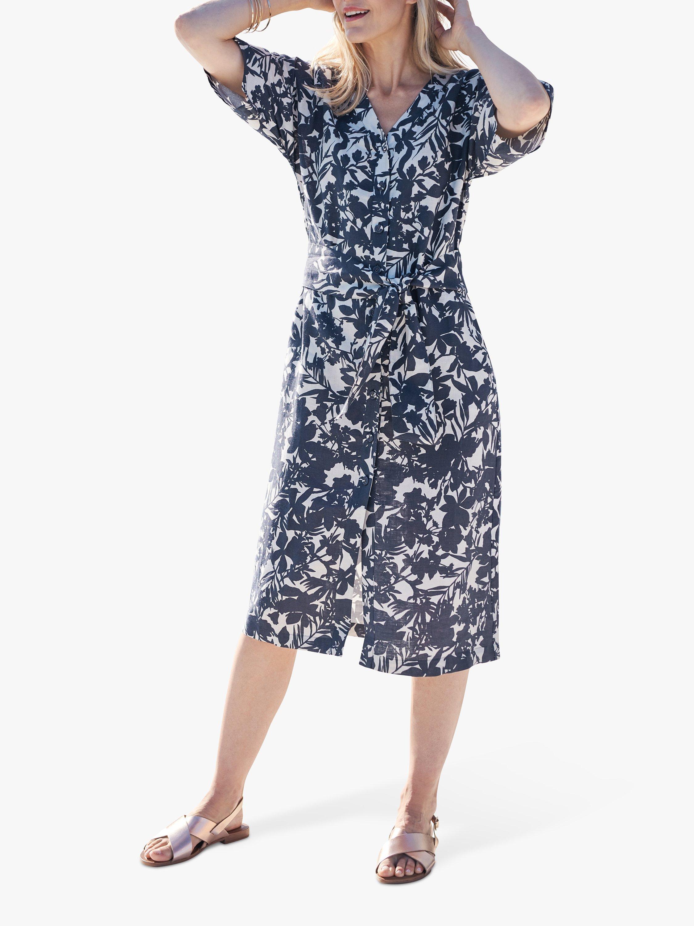 Pure Collection Shadow Print Button Through Linen Dress, Multi