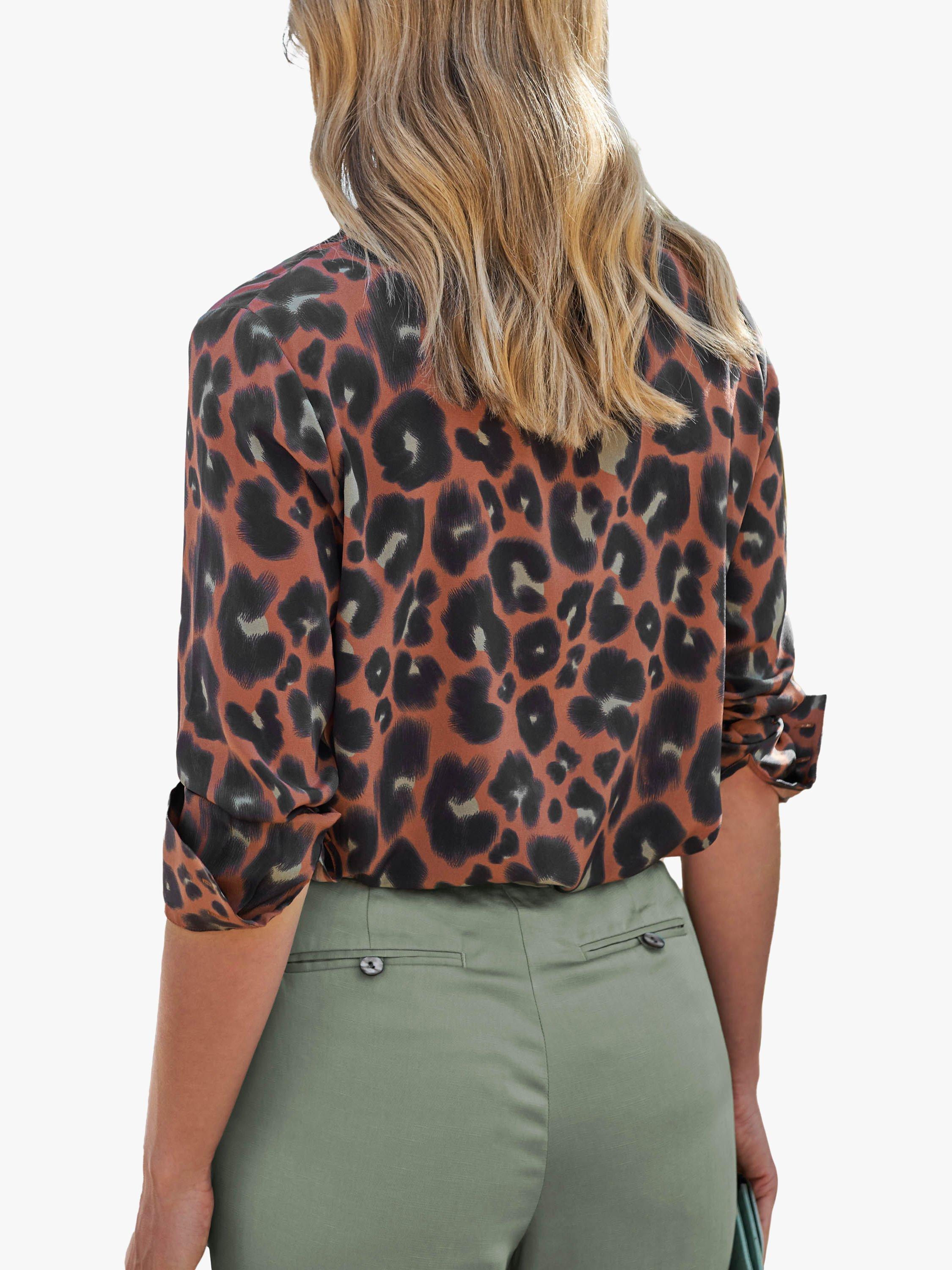 Product image 2 of 2, which shows Pure Collection Washed Silk Animal Print Shirt, Neutral, 8