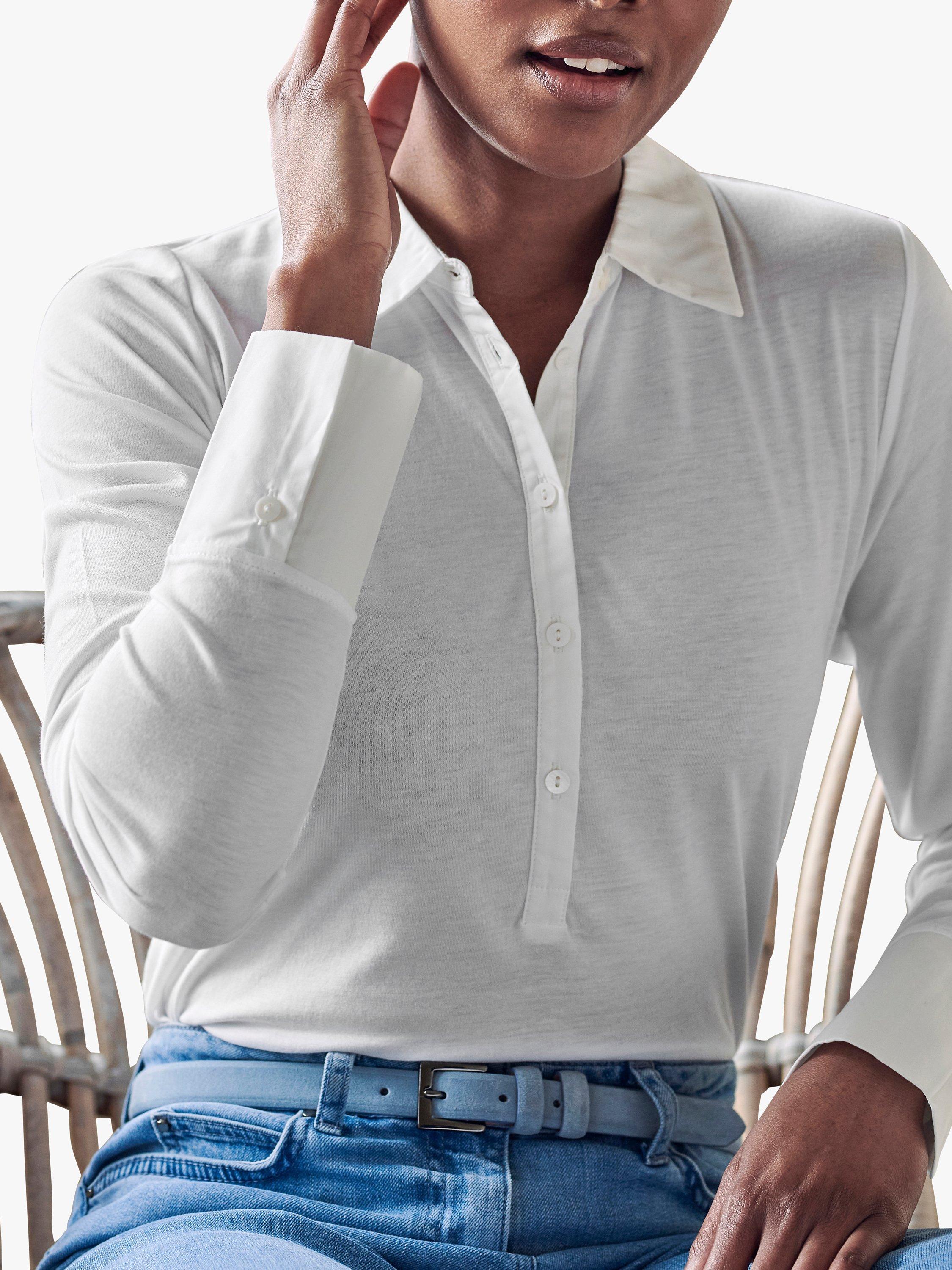 Product image 1 of 2, which shows Pure Collection Cotton Jersey Shirt, Ivory, 6