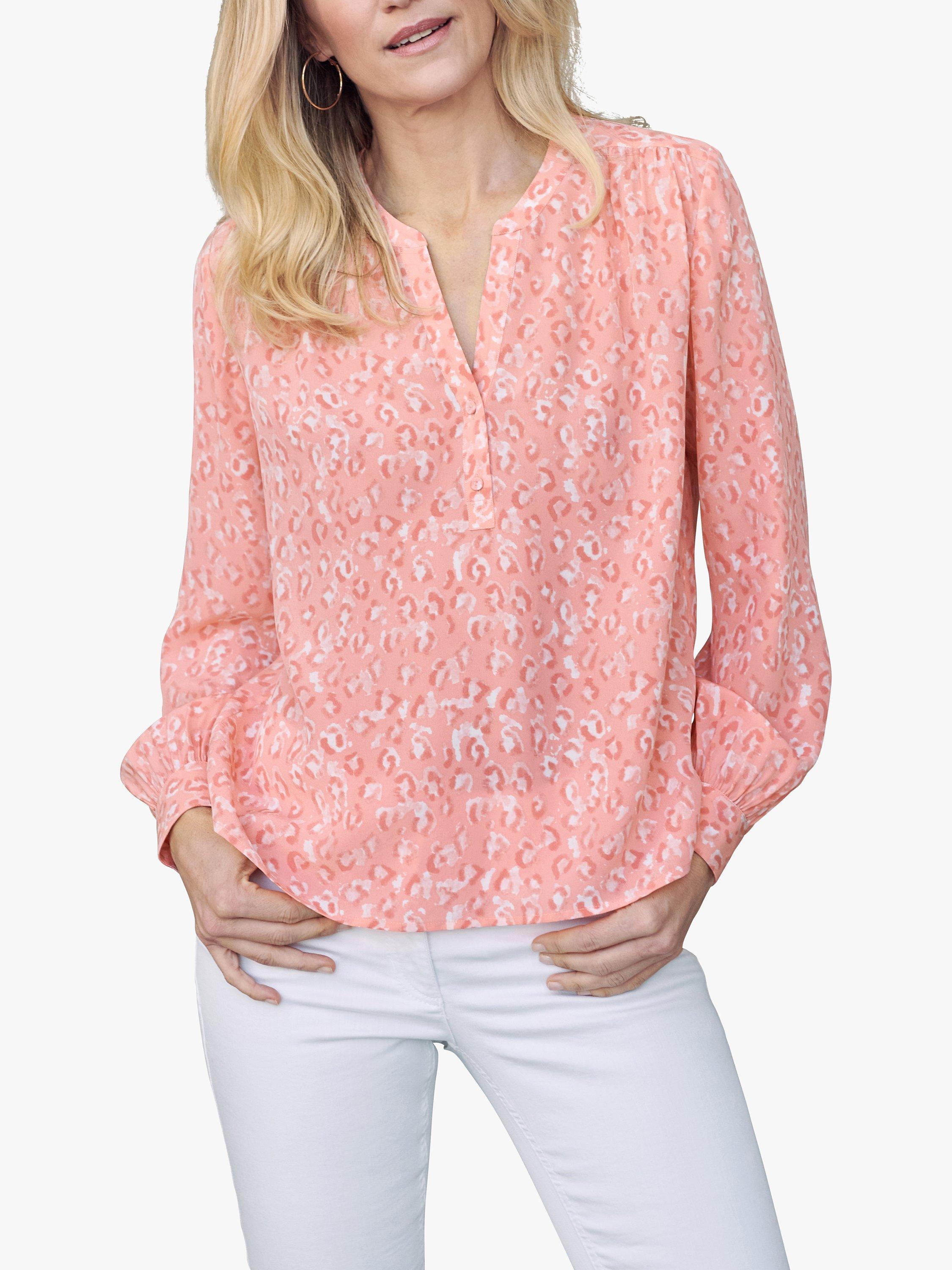 Product image 1 of 3, which shows Pure Collection Silk Animal Print Blouse, Peach, 8