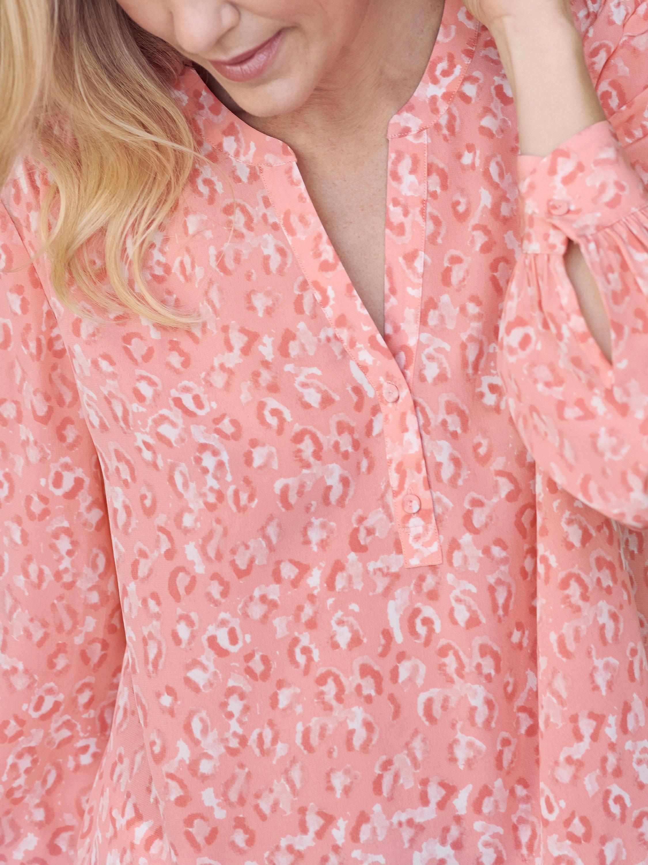 Product image 3 of 3, which shows Pure Collection Silk Animal Print Blouse, Peach, 8