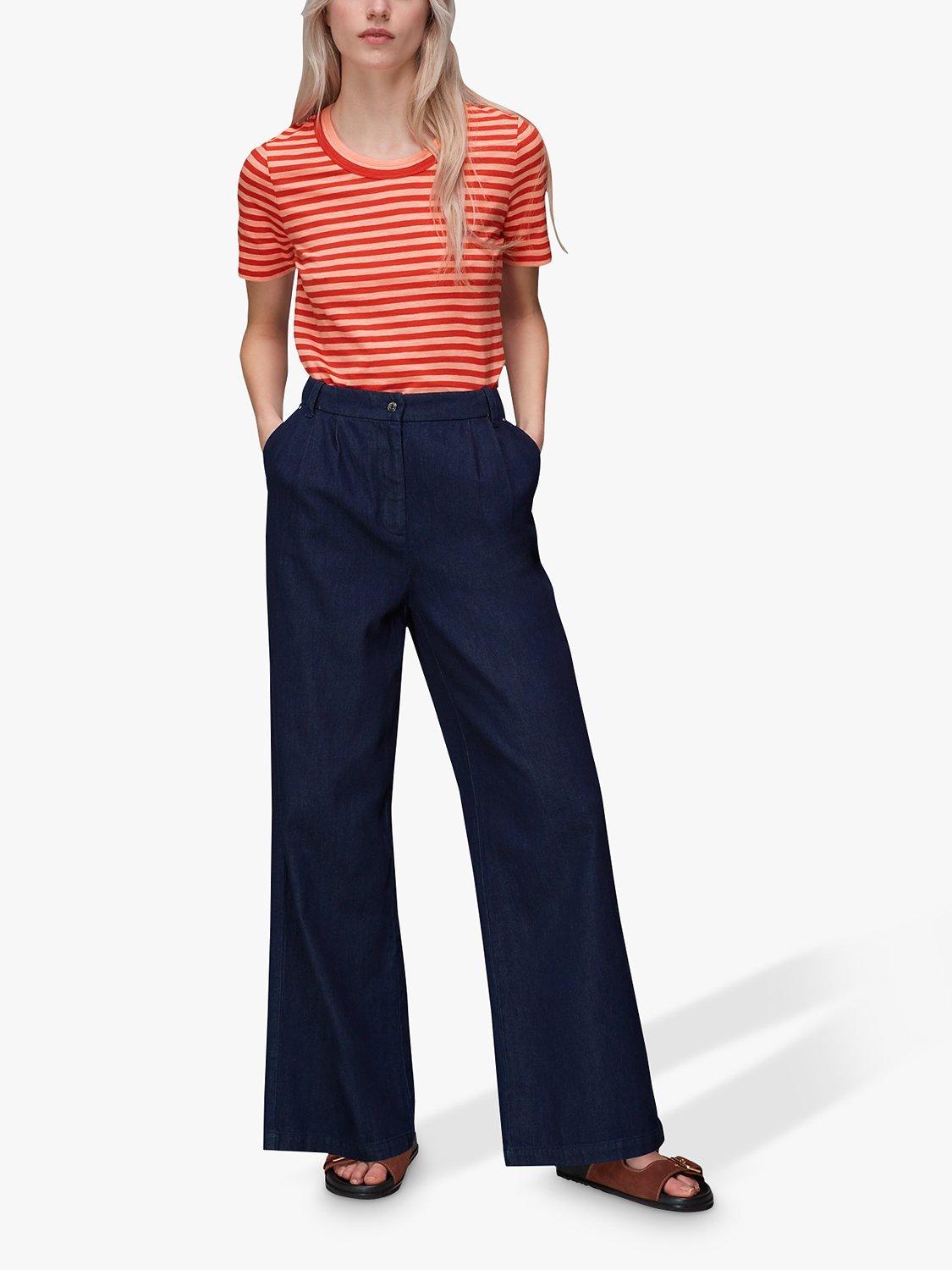 Whistles Rosa Double Trim Striped Cotton T-Shirt