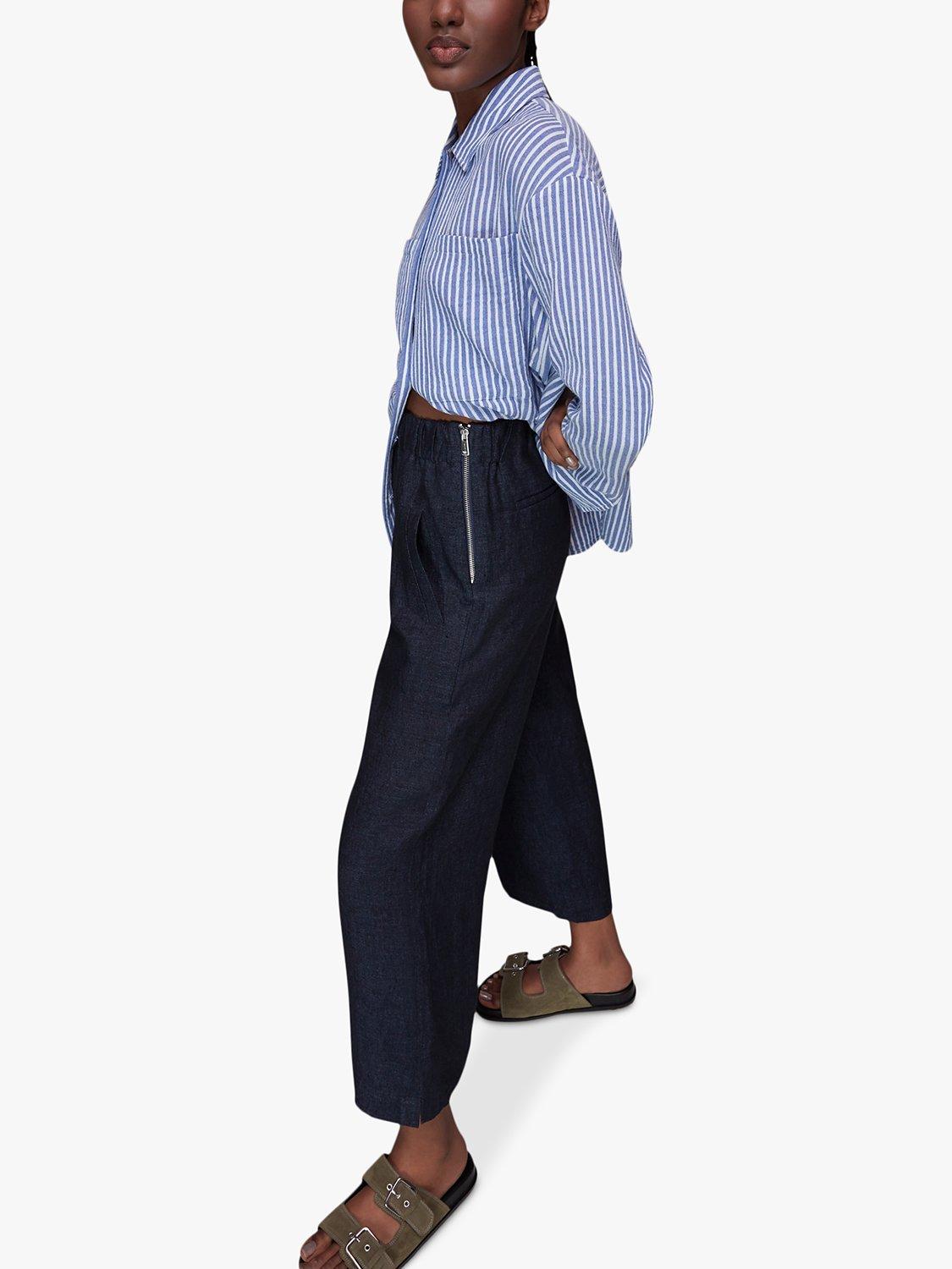Product image 4 of 6, which shows Whistles Linen Trousers, Navy, 6
