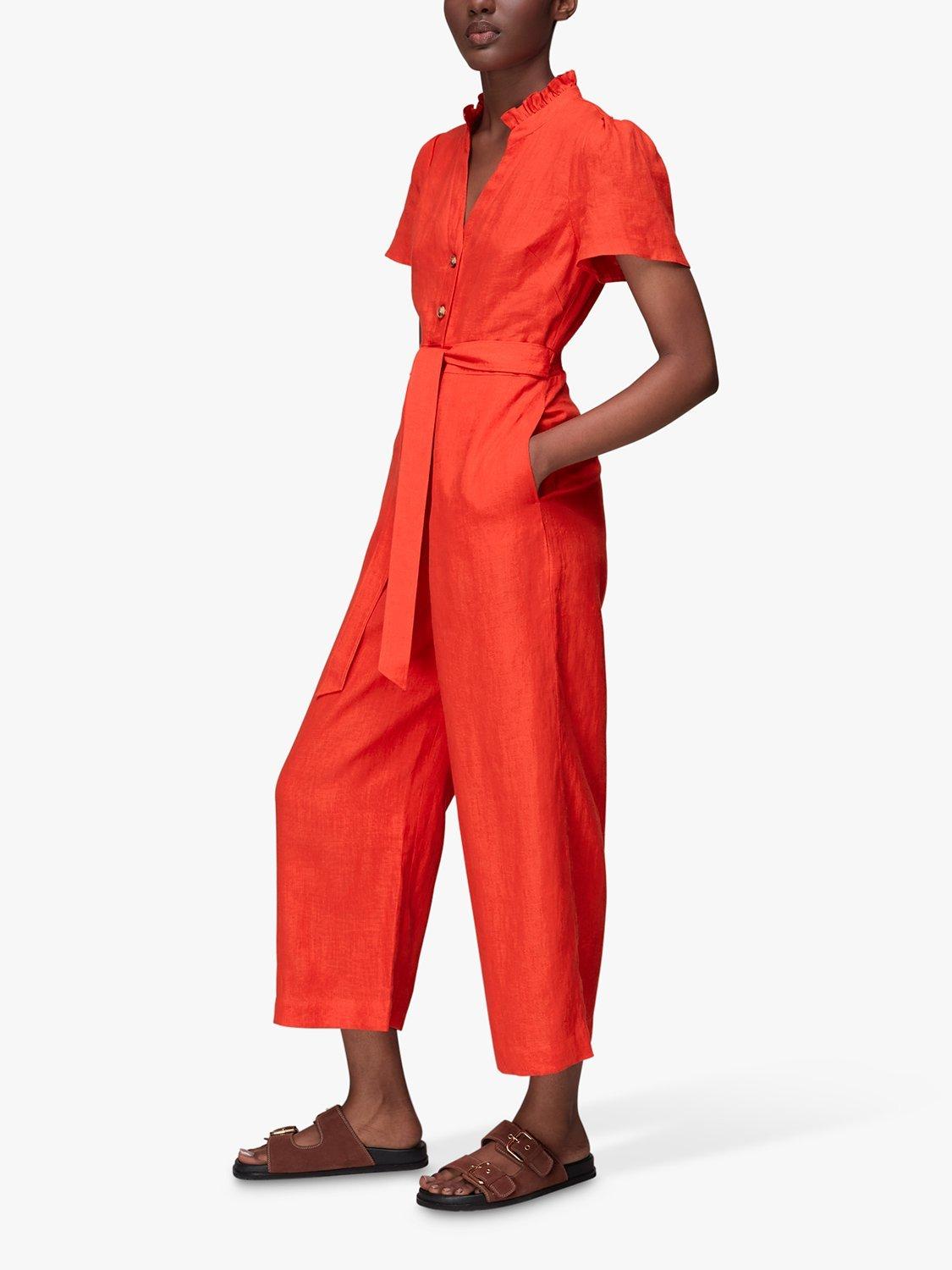 Whistles Emmie Cropped Linen Jumpsuit, Red, 14