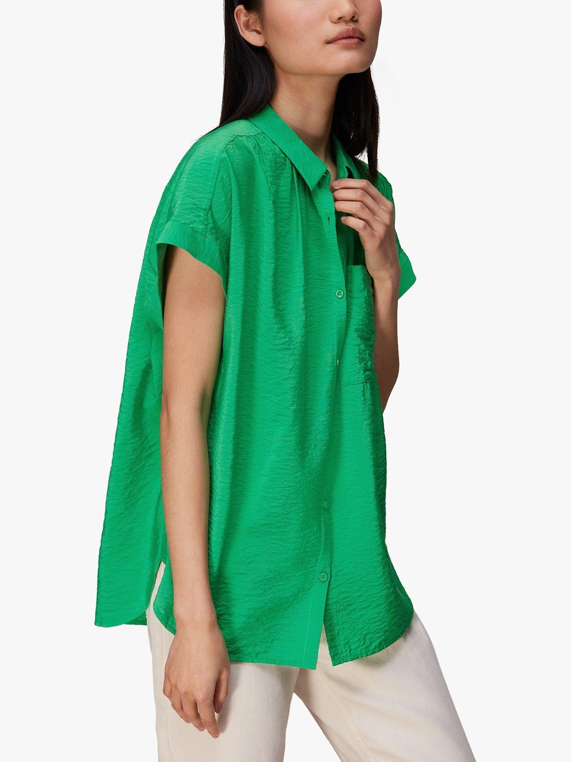Product image 1 of 6, which shows Whistles Nicola Relaxed Shirt, Green, XS