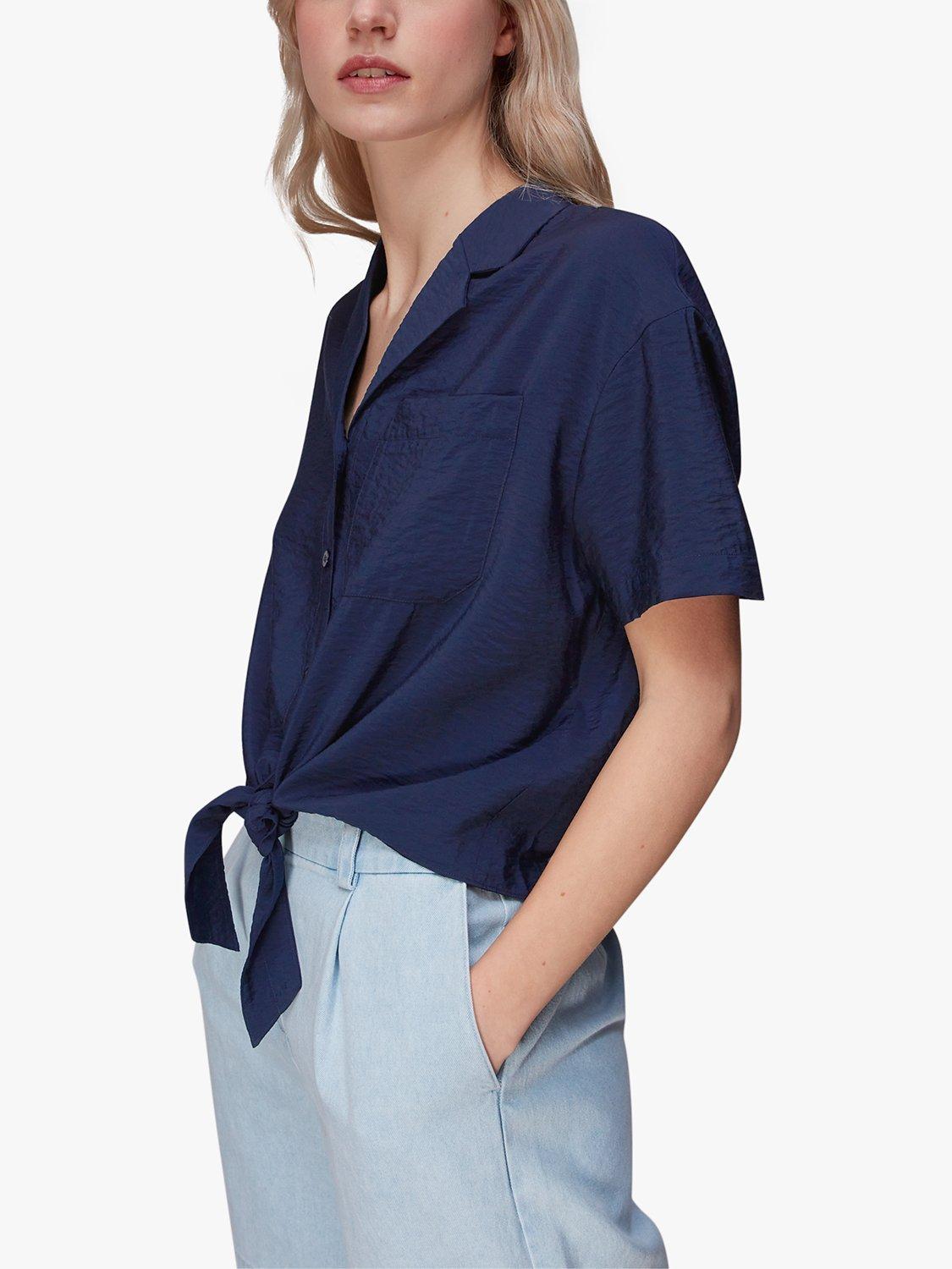 Whistles Nicola Tie Front Blouse, Navy, 6