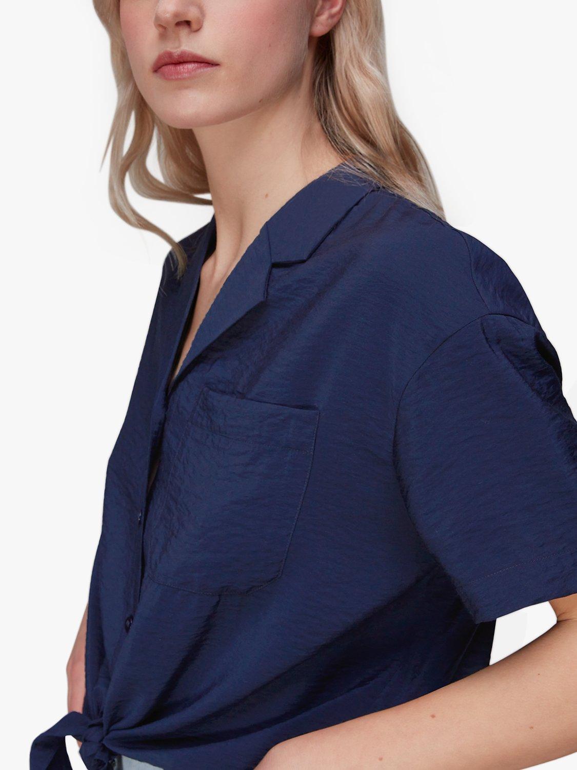 Whistles Nicola Tie Front Blouse, Navy, 6