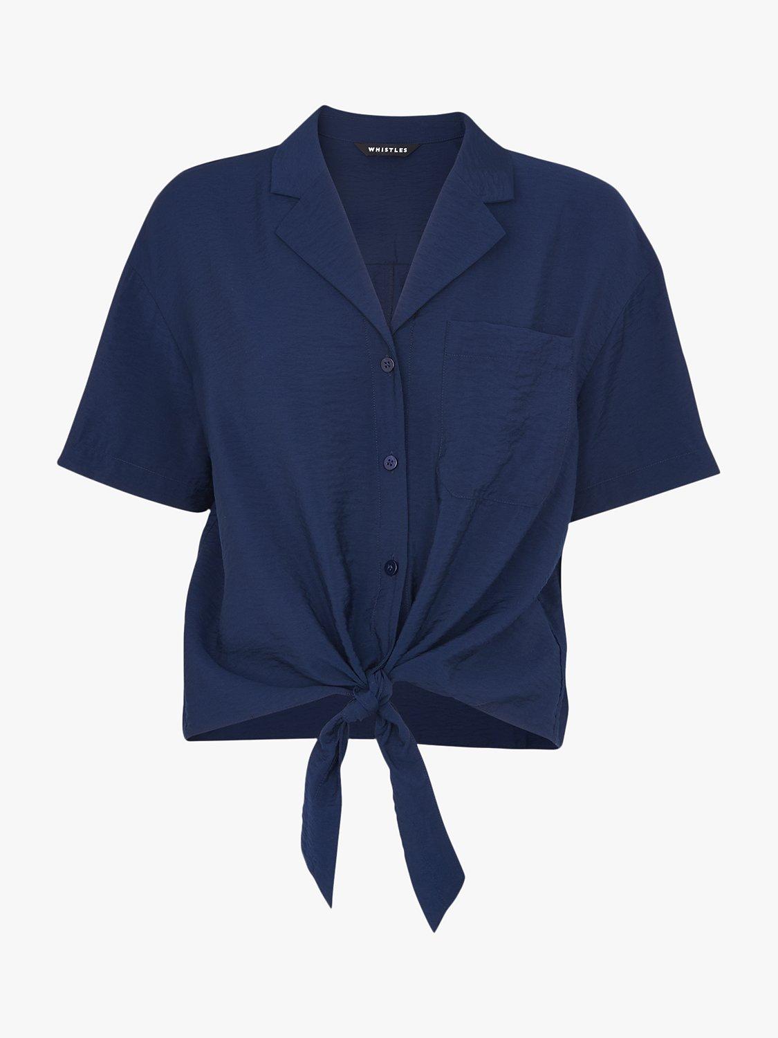 Whistles Nicola Tie Front Blouse, Navy, 6