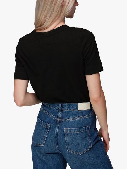 Whistles Rosa Double Trim Cotton T-Shirt - view 2, Black