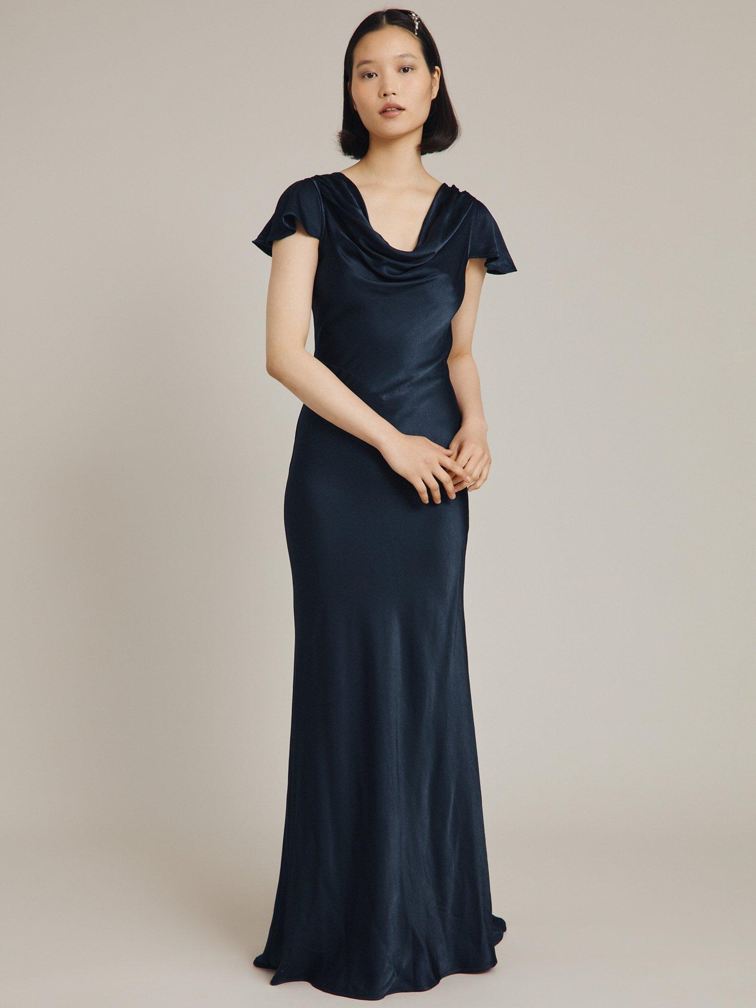 Ghost Ava Satin Maxi Dress, Navy
