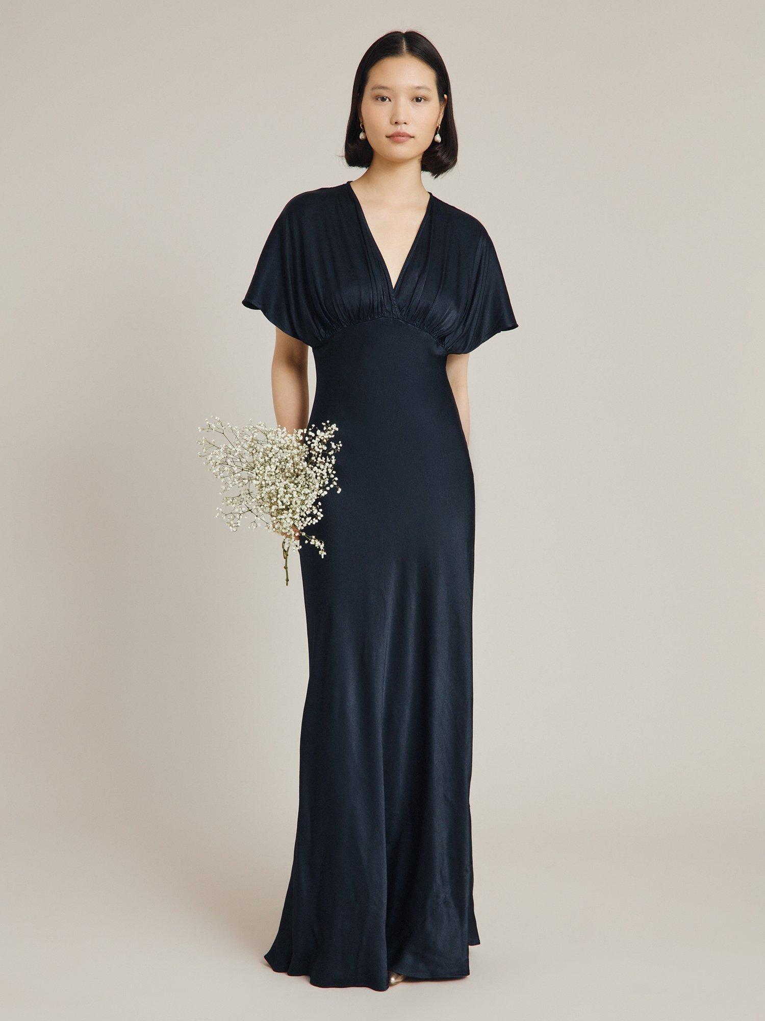 Ghost Collette Satin Wrap Neck Maxi Dress, Navy
