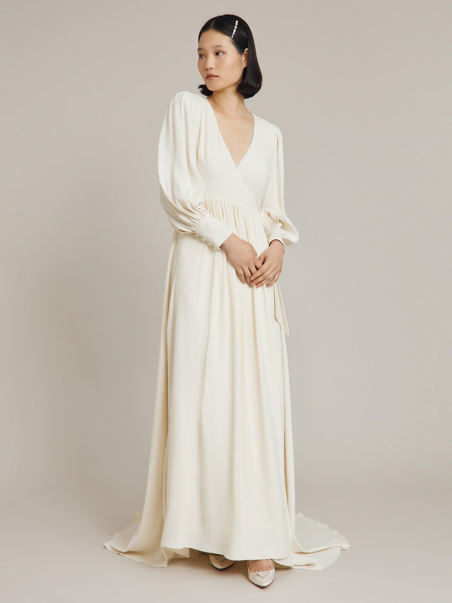 Ghost Hope Satin Wrap Maxi Wedding Dress, Cloud Dancer