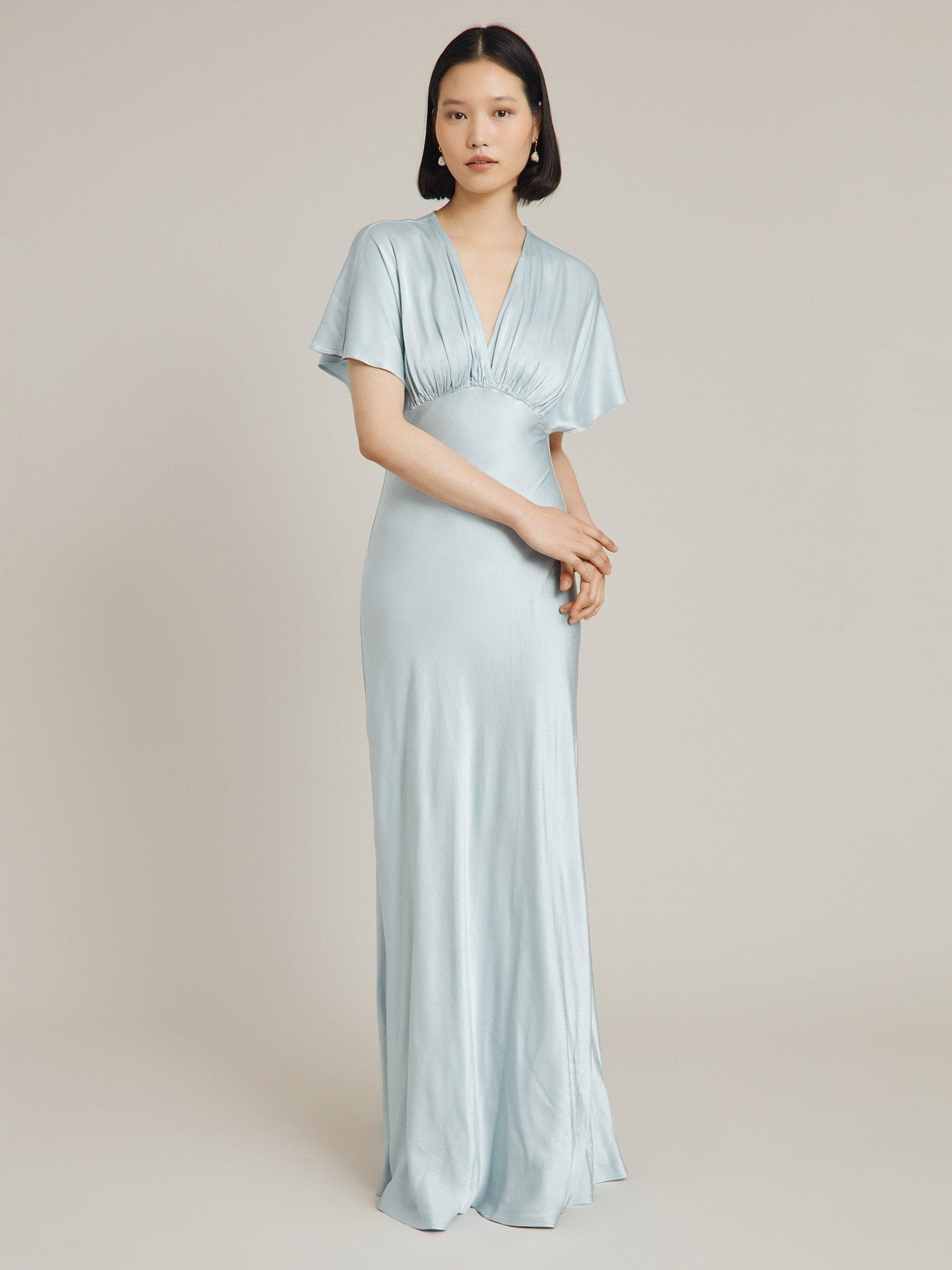 Ghost Collette Satin Wrap Neck Maxi Dress, Skylight