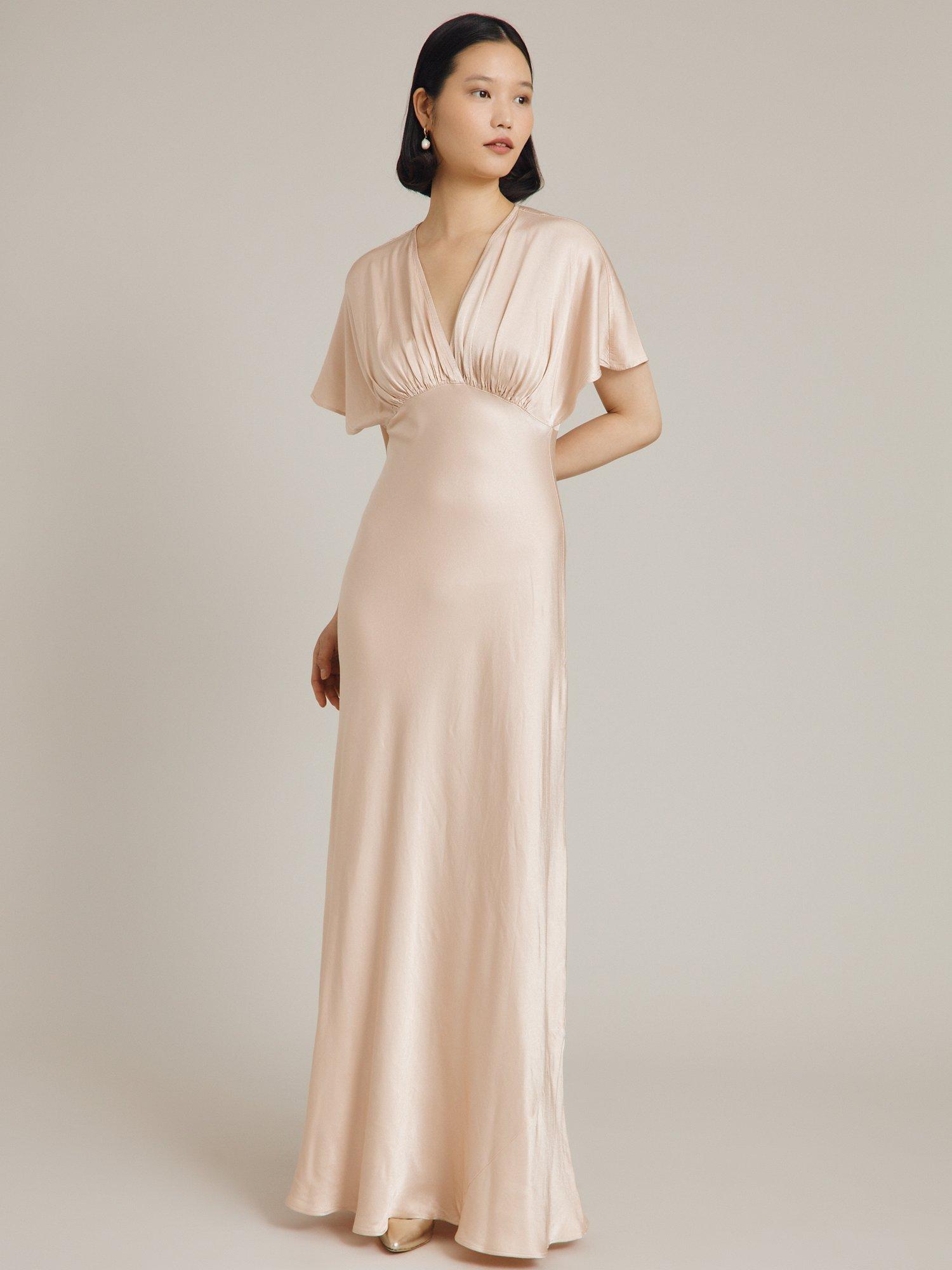 Ghost Collette Satin Wrap Neck Maxi Dress, Oyster