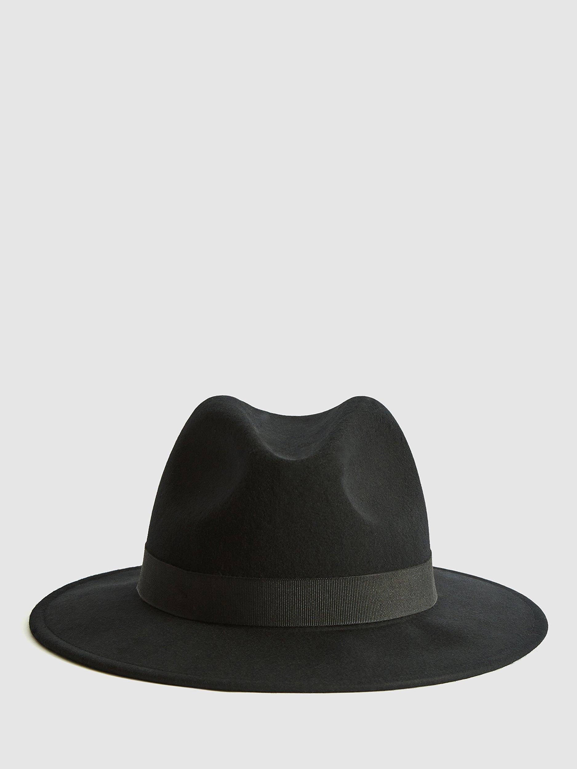 Reiss Ashbourne Wool Fedora Hat, Black