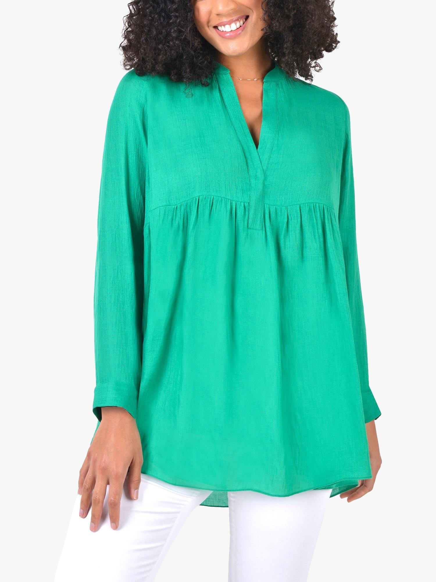 Live Unlimited Curve Loose Chambray Blouse, Green