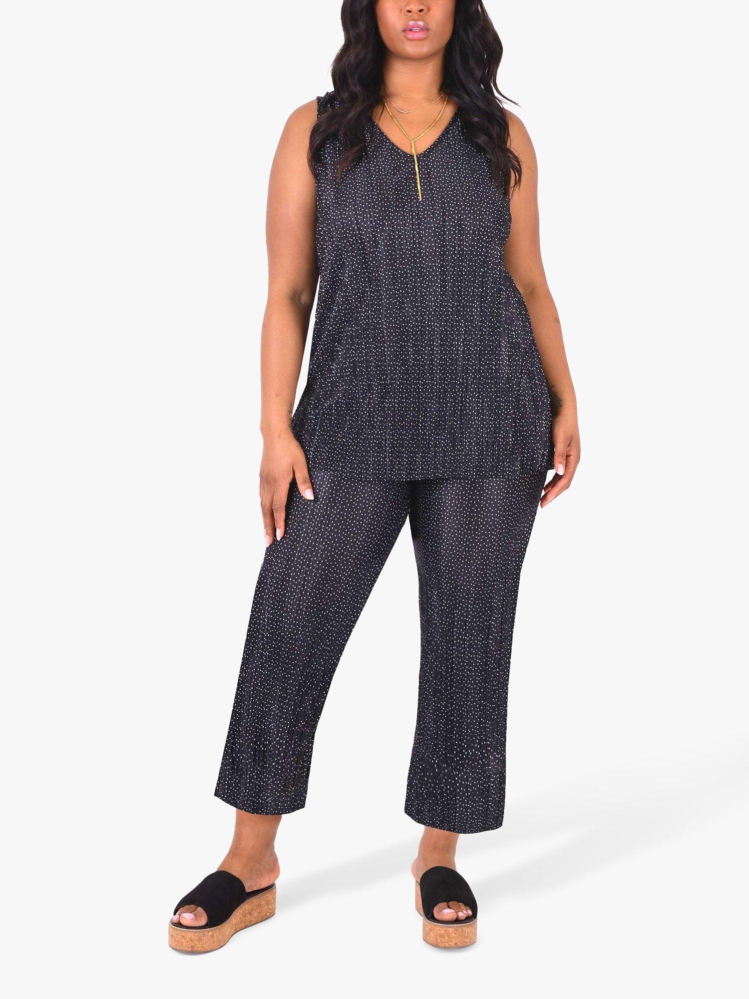 Live Unlimited Spot Cropped Plisse Trousers, Black/White