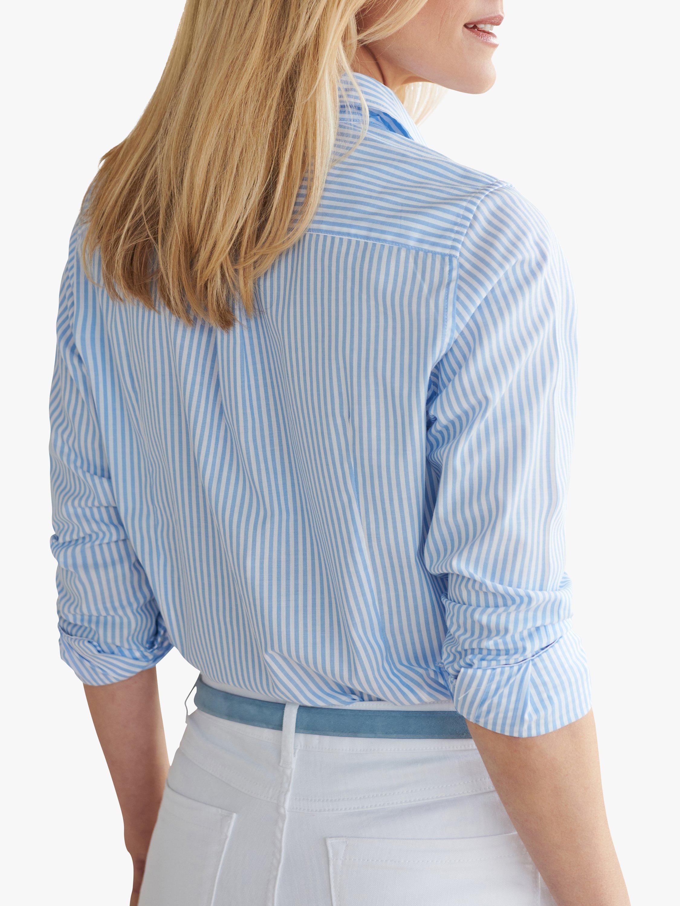 Product image 2 of 2, which shows Pure Collection Stripe Cotton Shirt, Blue/Multi, 12